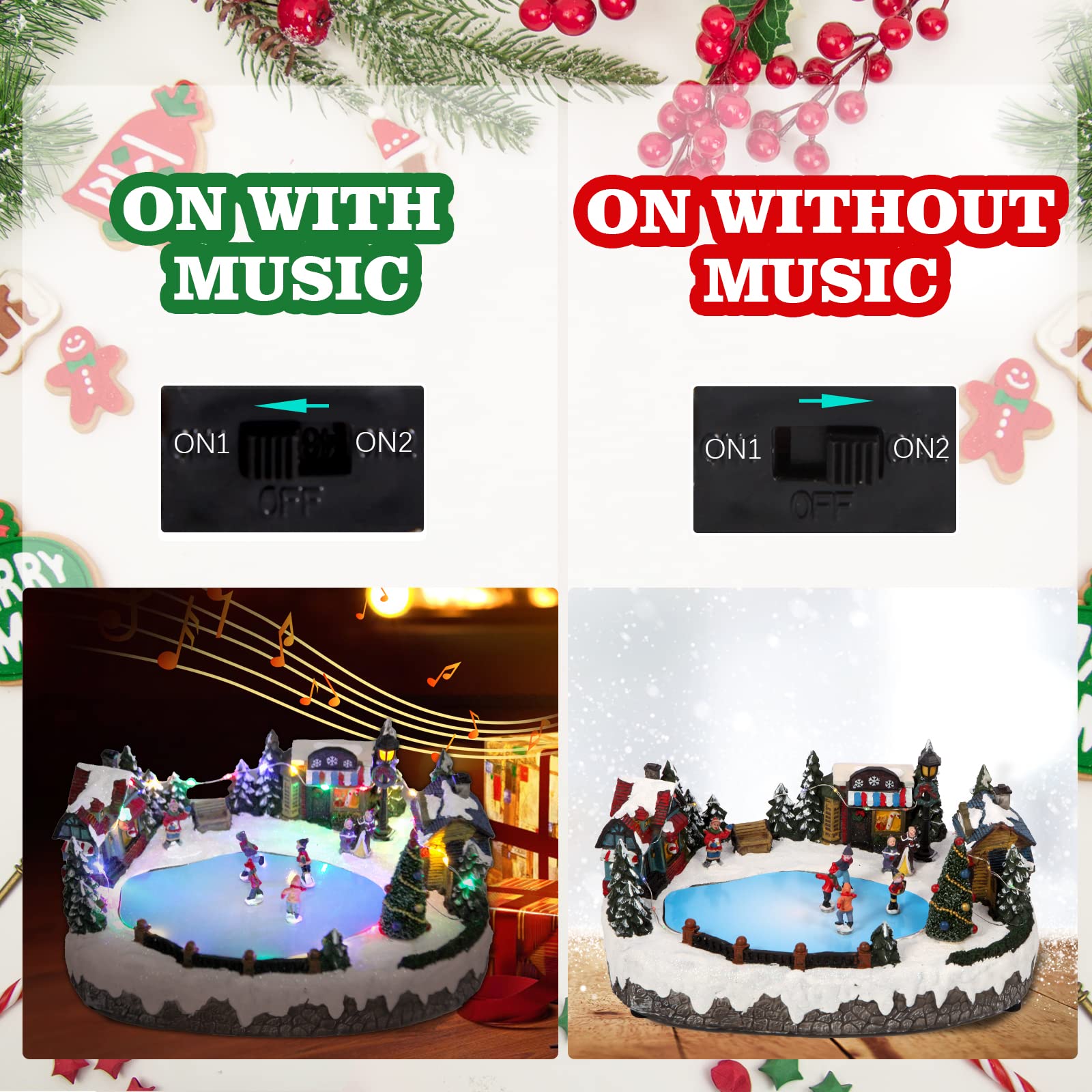 Christmas Village Snow Globe with Spinning Train & 8 Musical Tunes - Collectible Holiday Decoration for Home, Kids Room, Office Desk | Perfect Christmas Gift for Boys & Girls (Skating Scene)