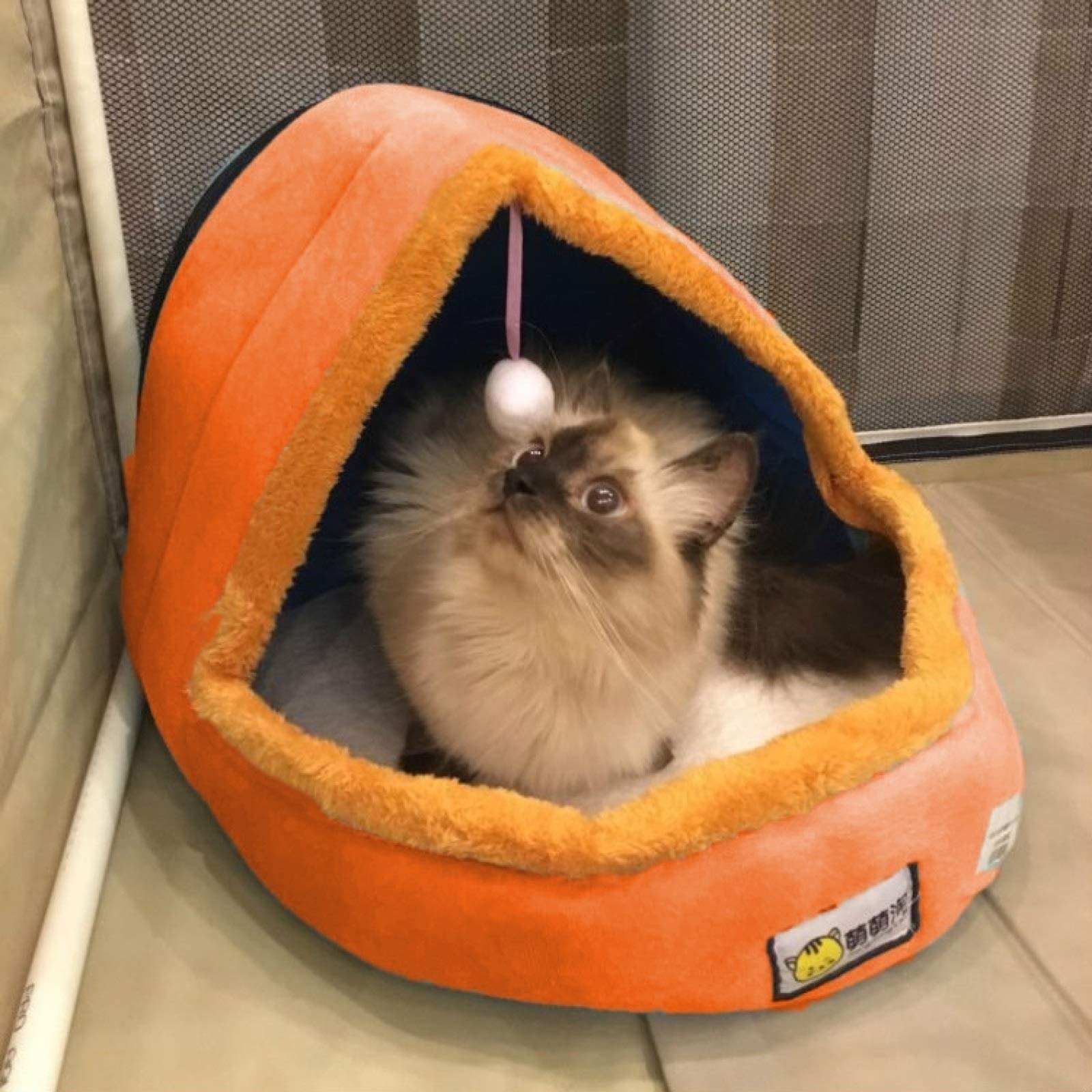 **Warm & Soft Foldable Pet Bed for Dogs & Cats - Cozy Kennel & Playhouse with Toy Ball (Orange) - Perfect for Indoor Comfort & Playtime**