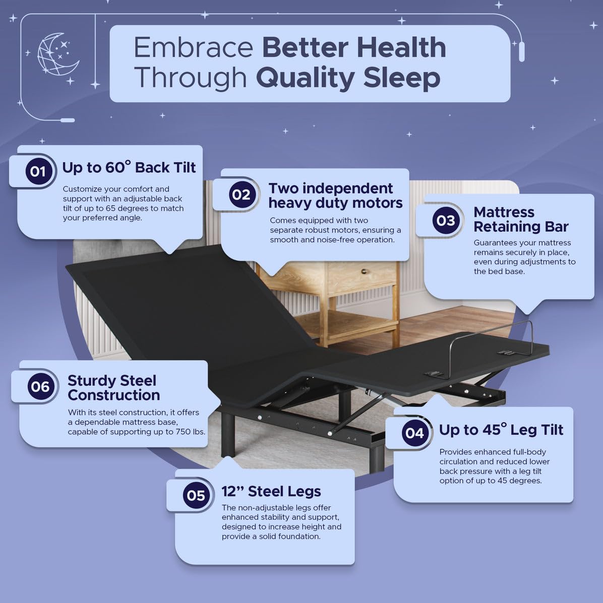 Aurora Adjustable Bed Base Frame Only - Easy Assembly, Head & Foot Lift, Zero Gravity, Memory Positions - Twin XL - Perfect for Home, Office & Guest Room Comfort