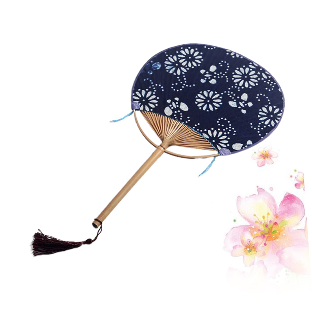 Japanese Style Double-Sided Sensu Fan - Handheld Navy Cloth Bamboo Fan with Random Pattern Painting - Perfect for Cosplay, Home Decor, and Traditional Dance Performances