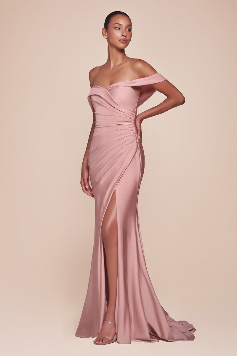 Freya Off the Shoulder Stretch Spandex Dress - Dusty Rose | Elegant Evening Gown for Weddings, Parties & Special Occasions