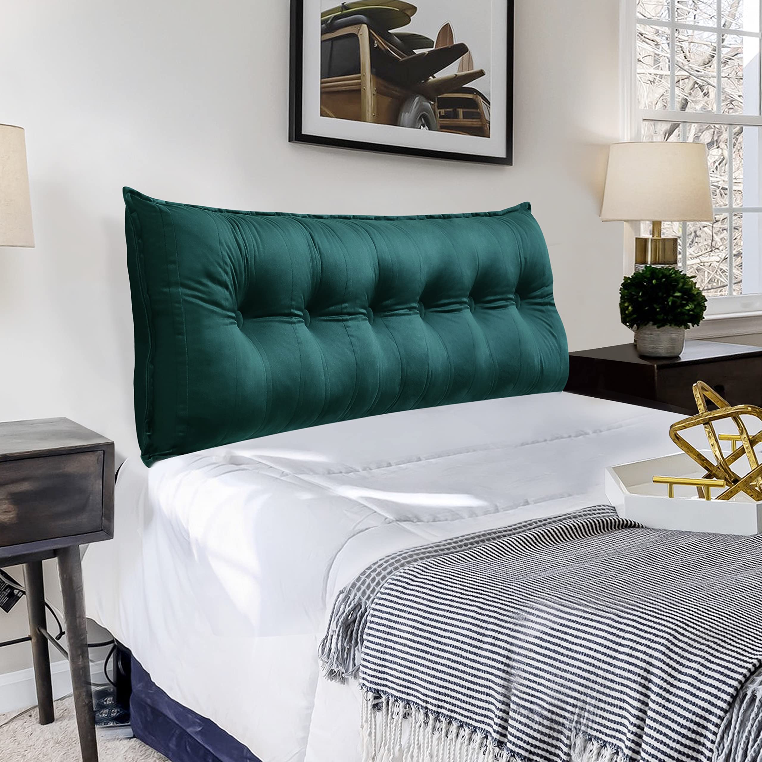 VERCART Large Bolster Headboard Pillow - Queen Size Bed Rest Reading Pillow with Velvet Washable Cover (Cyan) - Perfect for Daybeds, Back Support & Cozy Reading