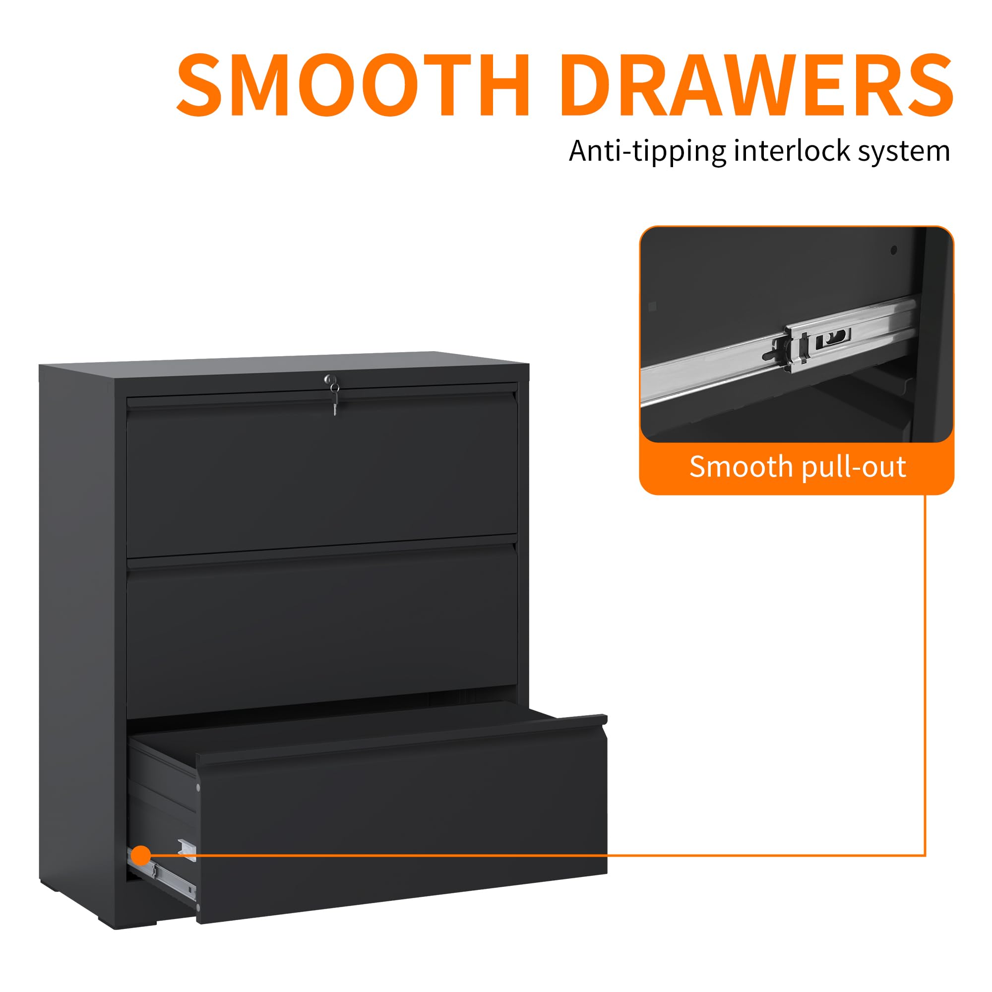 3-Drawer Heavy Duty Locking Metal Filing Cabinet - Large Lateral Steel File Cabinet for Home & Office, Legal/Letter Size Files (Assembly Required) - Perfect for Organizing Documents, Records, and Office Supplies