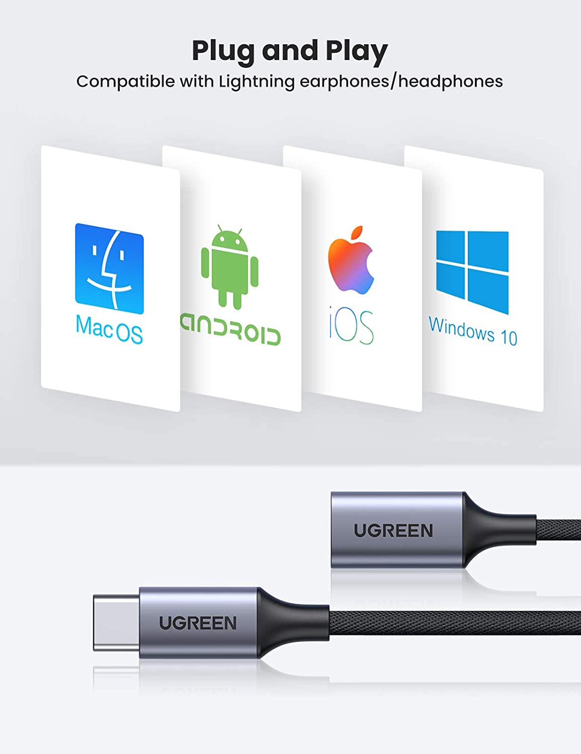 UGREEN USB C to Lightning Audio Adapter for iPhone - 3.5mm Headphone Jack Converter - Compatible with iPhone 15/14/13/12/11/X/8/7 - Perfect for Music, Gaming & Hands-Free Calls