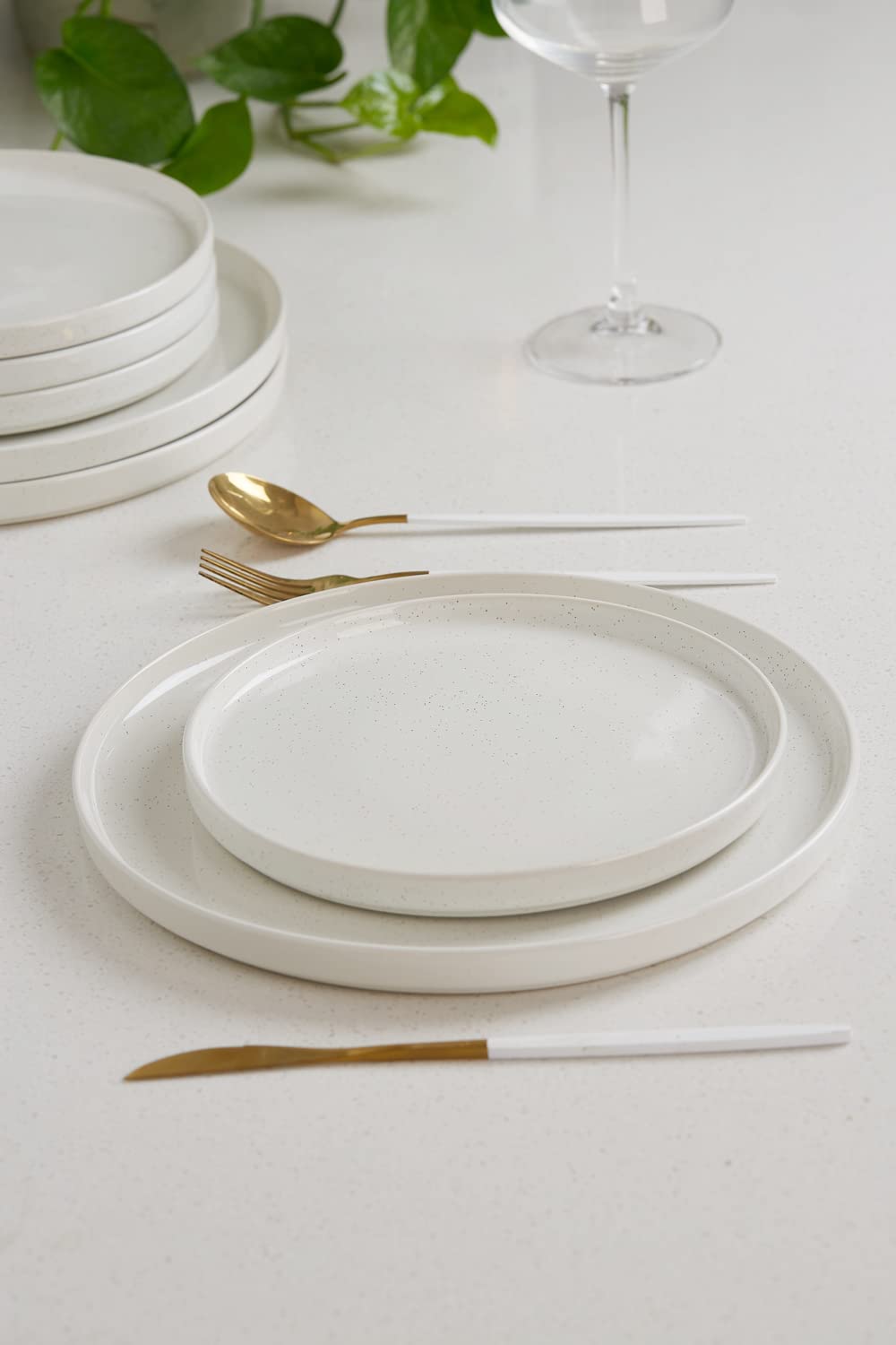 Famiware Nebula 6-Piece Salad Plate Set - 8 Inch Scratch Resistant Stoneware Dessert Plates - Modern Rustic White Dinnerware for Kitchen & Dining - Perfect for Salads, Appetizers, and Party Serving