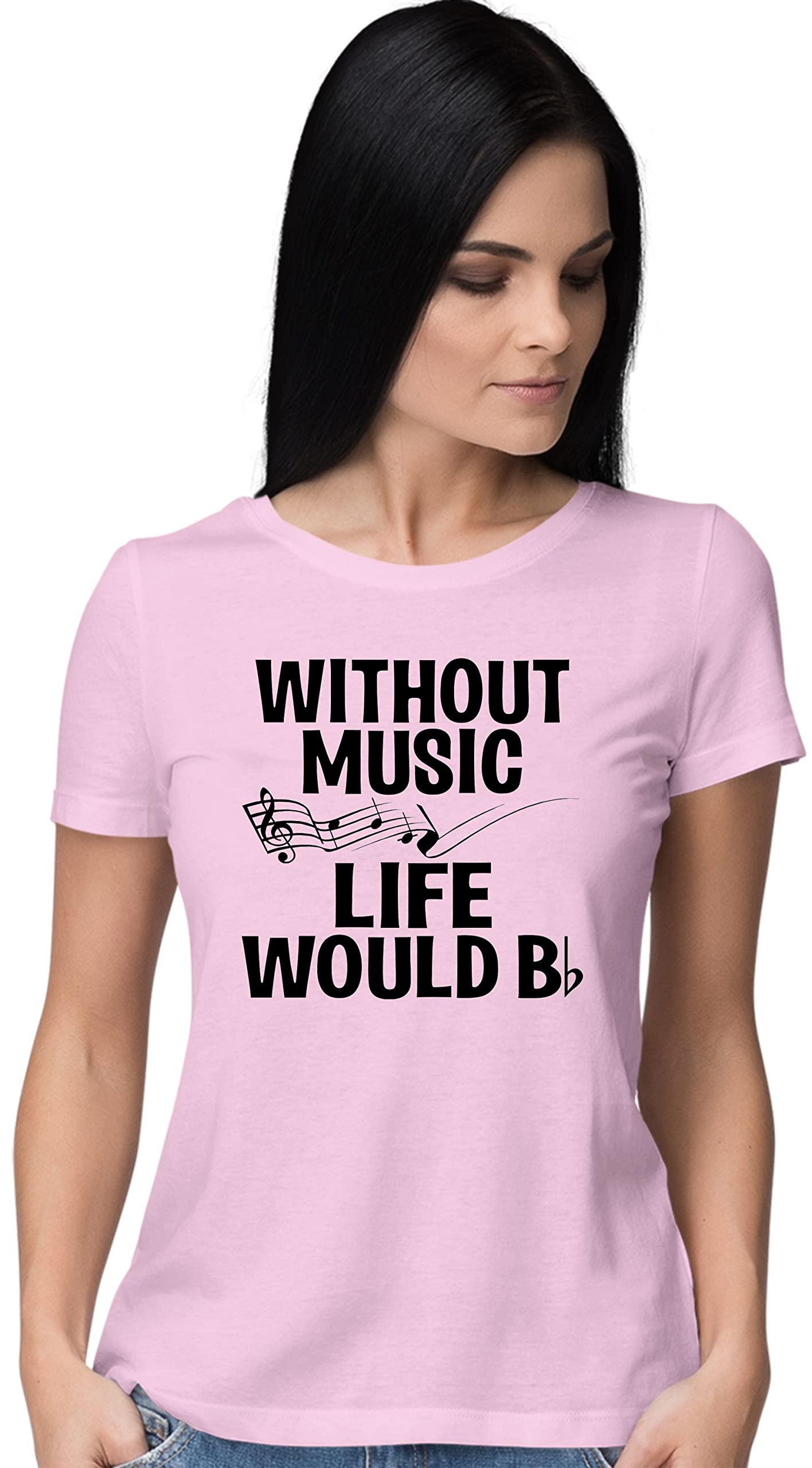 Funny Music Lovers T-Shirt for Women - 'Without Music Life Would B Flat' Saying - Perfect Gift for Musicians, Band Members & Music Teachers - Casual Wear, Concerts & Music Festivals