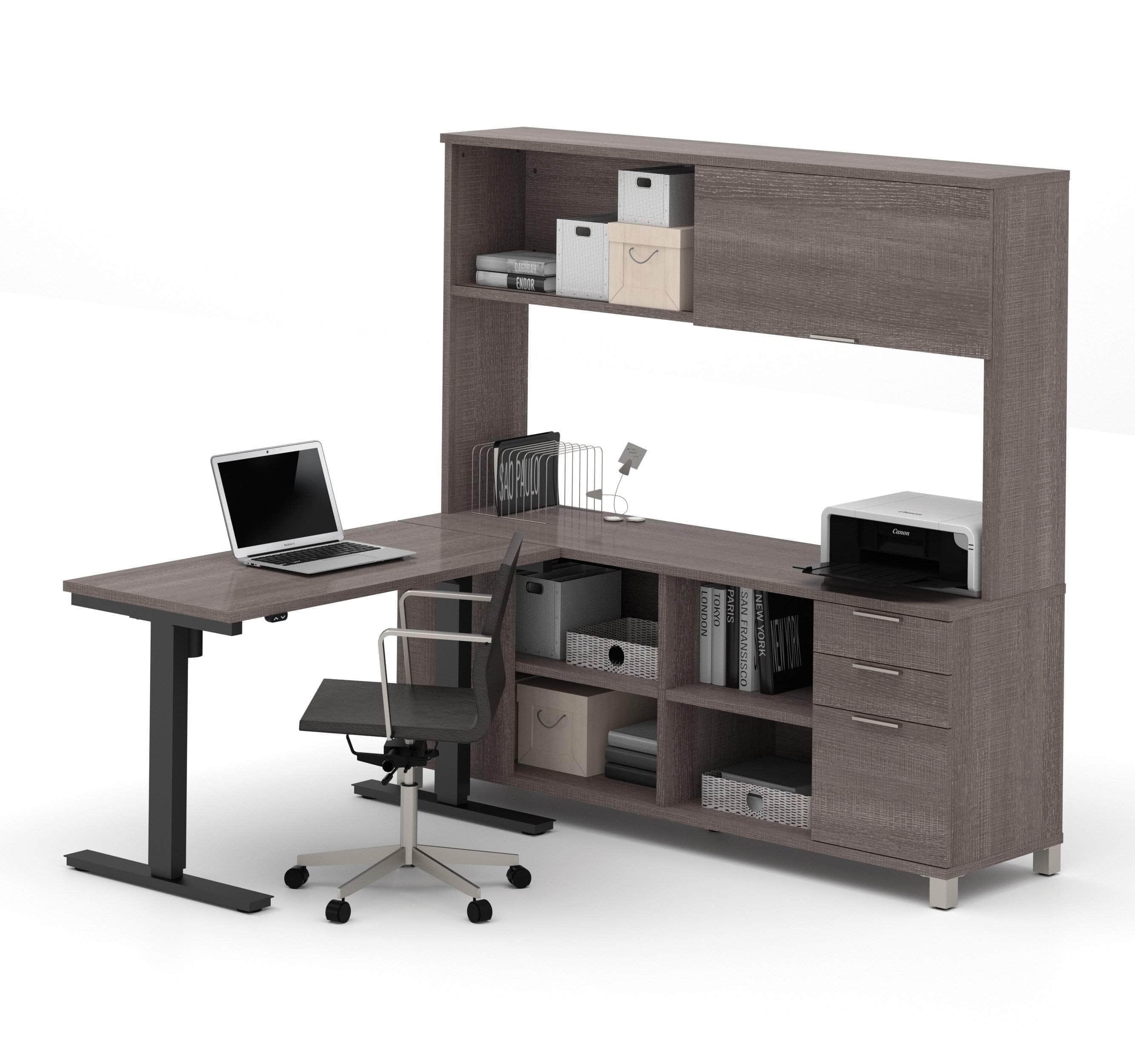 Pro Linea 2-Piece Office Furniture Set - Standing Desk & Credenza with Hutch in 2 Colors | Perfect for Home Office & Workspace Organization