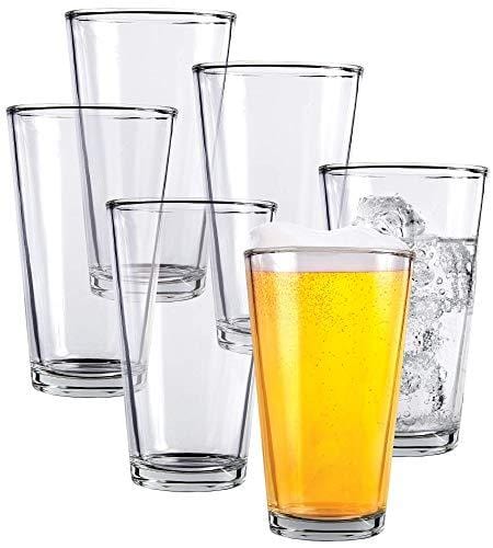 Premium Clear Glass Beer Mugs - 6 Pack 16oz All-Purpose Drinking Tumblers with Elegant Design for Home, Kitchen, Restaurants, Bars & Parties - Perfect for Beer, Cocktails, Iced Coffee & Smoothies - by Kitchen Lux