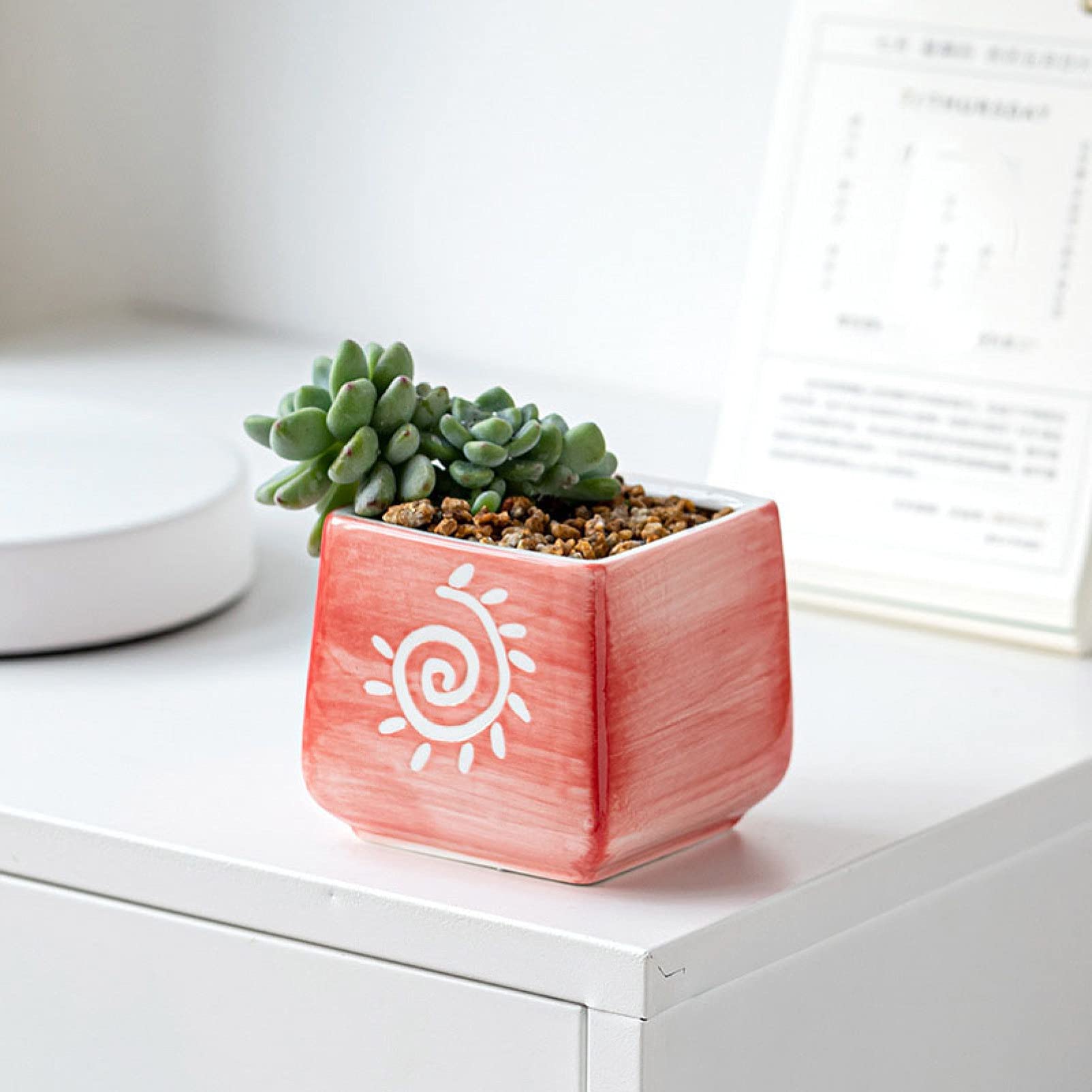 Hand-Painted Pink Ceramic Succulent Planter - Small Flower Pot for Office Desk, Home & Garden Decor - Perfect for Indoor Plants, Cacti & Fresh Flowers