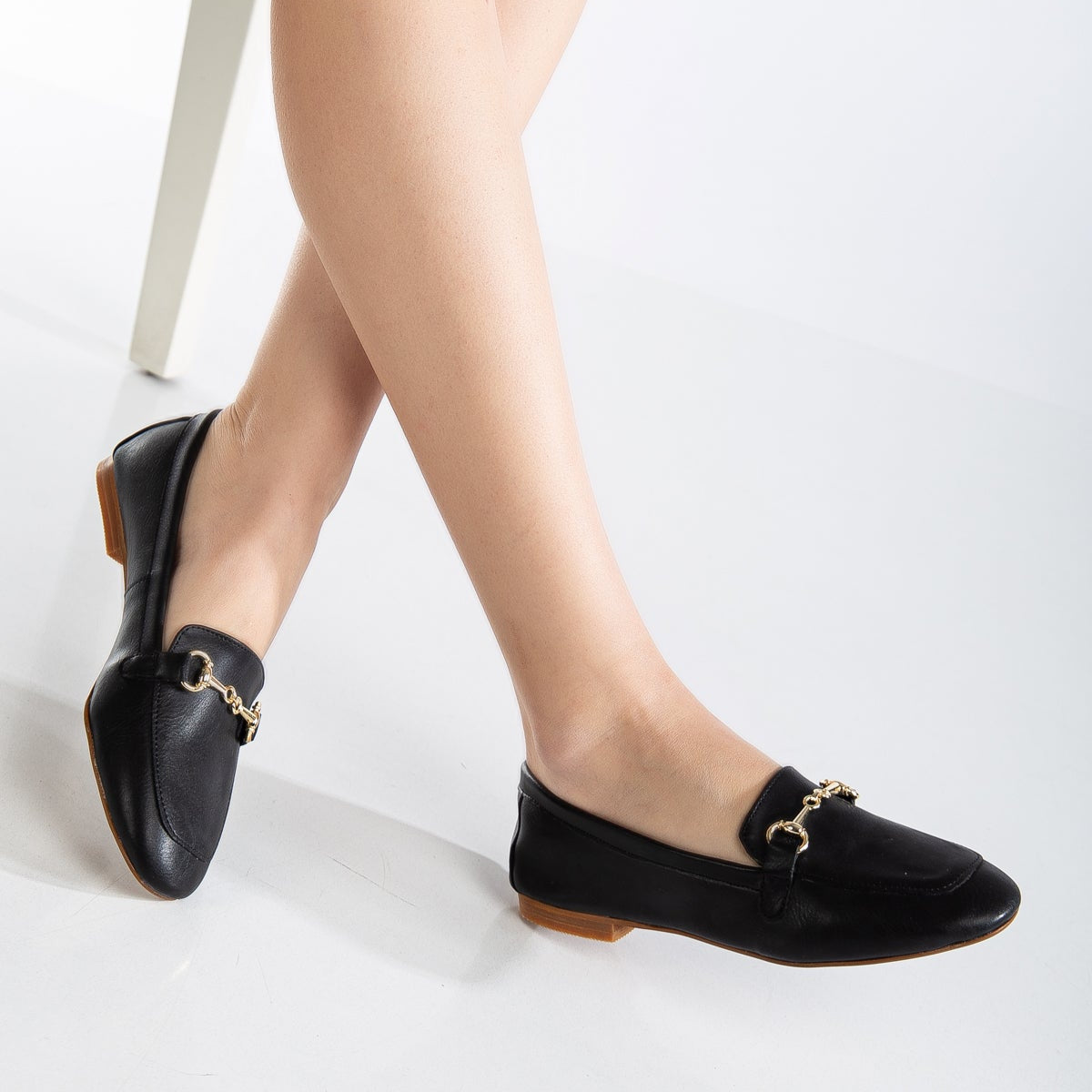 Olly Black Horsebit Loafers for Women - Classic Leather Slip-On Shoes with Gold-Tone Hardware - Perfect for Office, Business Casual & Everyday Wear
