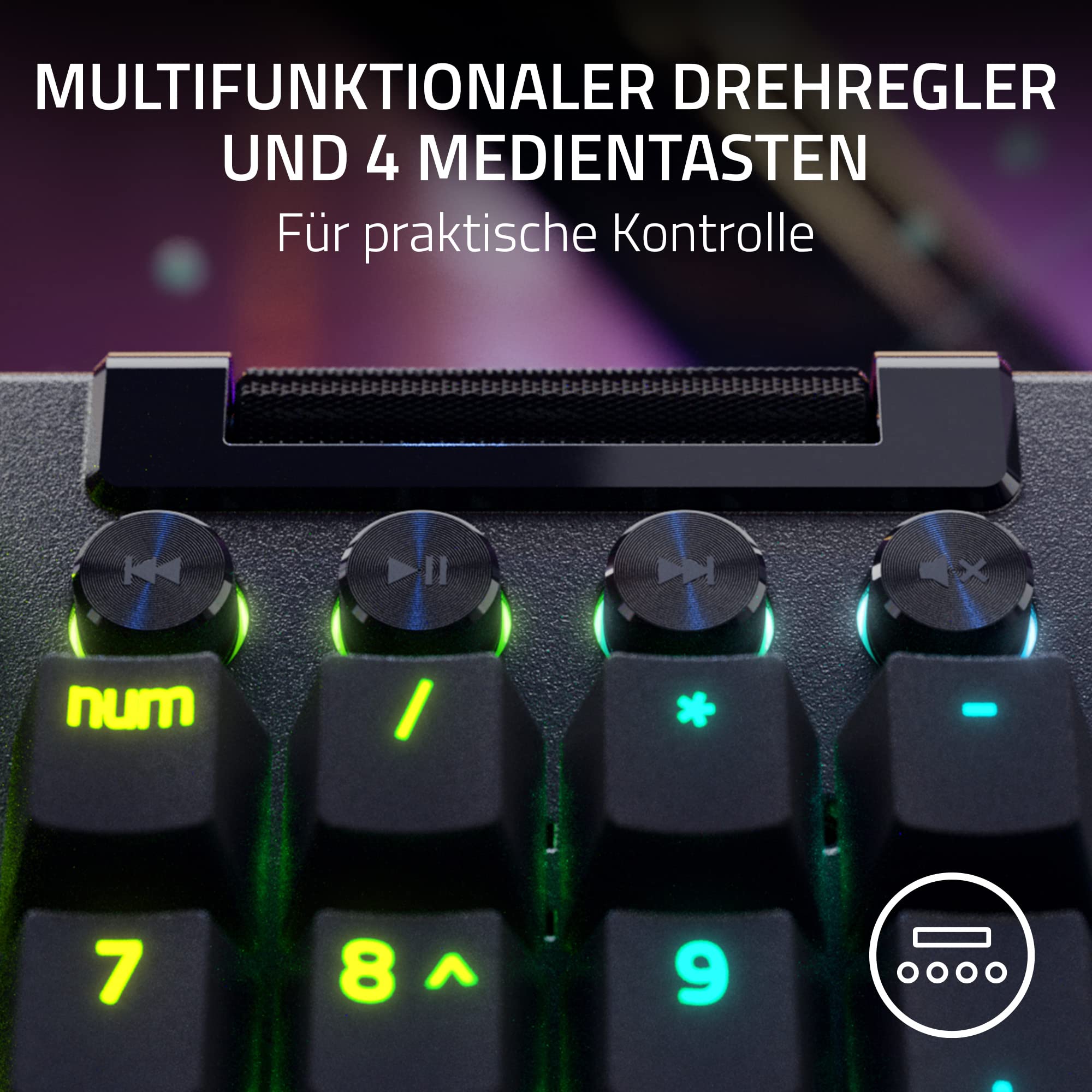 Razer BlackWidow V4 Pro Mechanical Gaming Keyboard - Green Clicky Switches, Command Dial & 8 Macro Keys, Multi-Function Roller | QWERTZ DE Layout | Black - Perfect for Competitive Gaming & Professional Typing