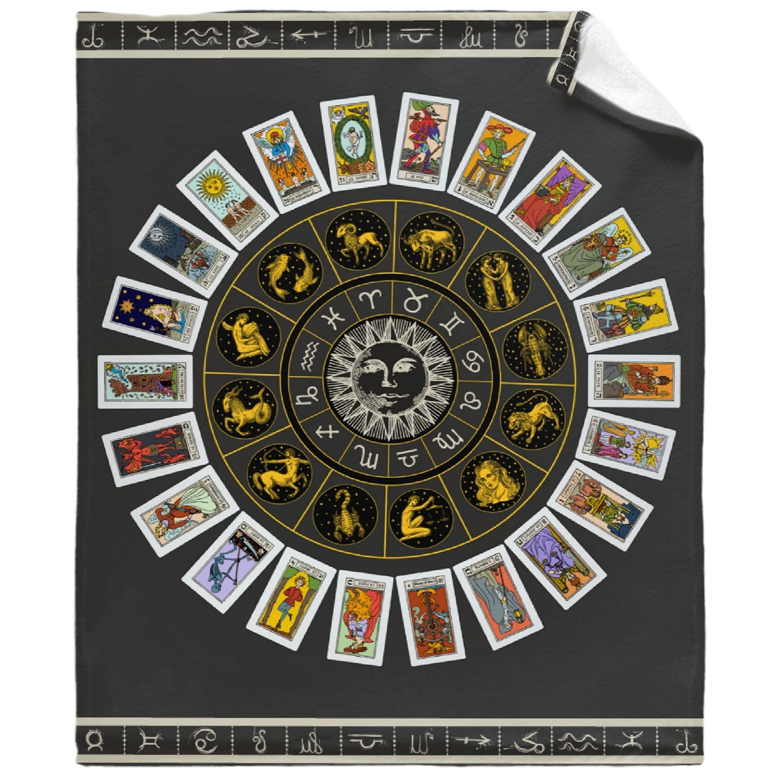 Darani The Major Arcana & The Wheel of The Zodiac Lightweight Super Soft Cozy Throw Blanket - 120x90 Extra Large Flannel Blanket for Bed, Couch & Travel - Warm, Breathable & Machine Washable - Perfect for Family Movie Nights, Camping & Home Decor