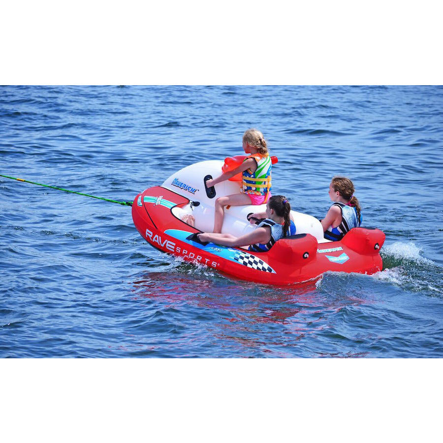 Rave Maverick 3 Person Towable Tube - Heavy Duty Inflatable Water Tube for Boating, Lake & Beach Fun - Perfect for Family & Friends Water Sports Activities