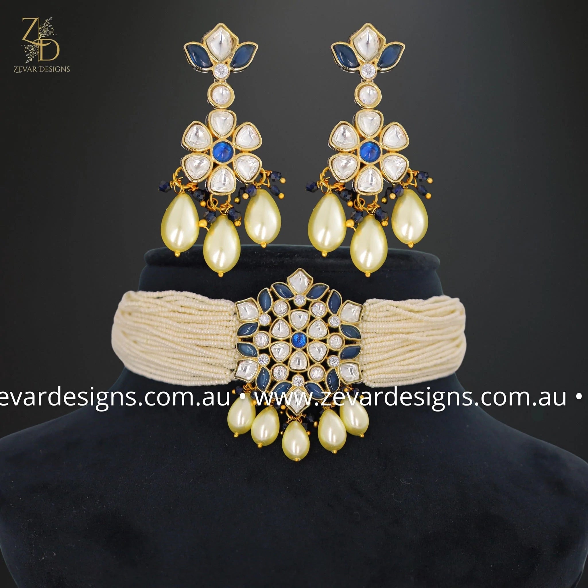 Elegant Kundan Choker Set in Royal Blue - Perfect for Weddings, Parties & Festive Occasions