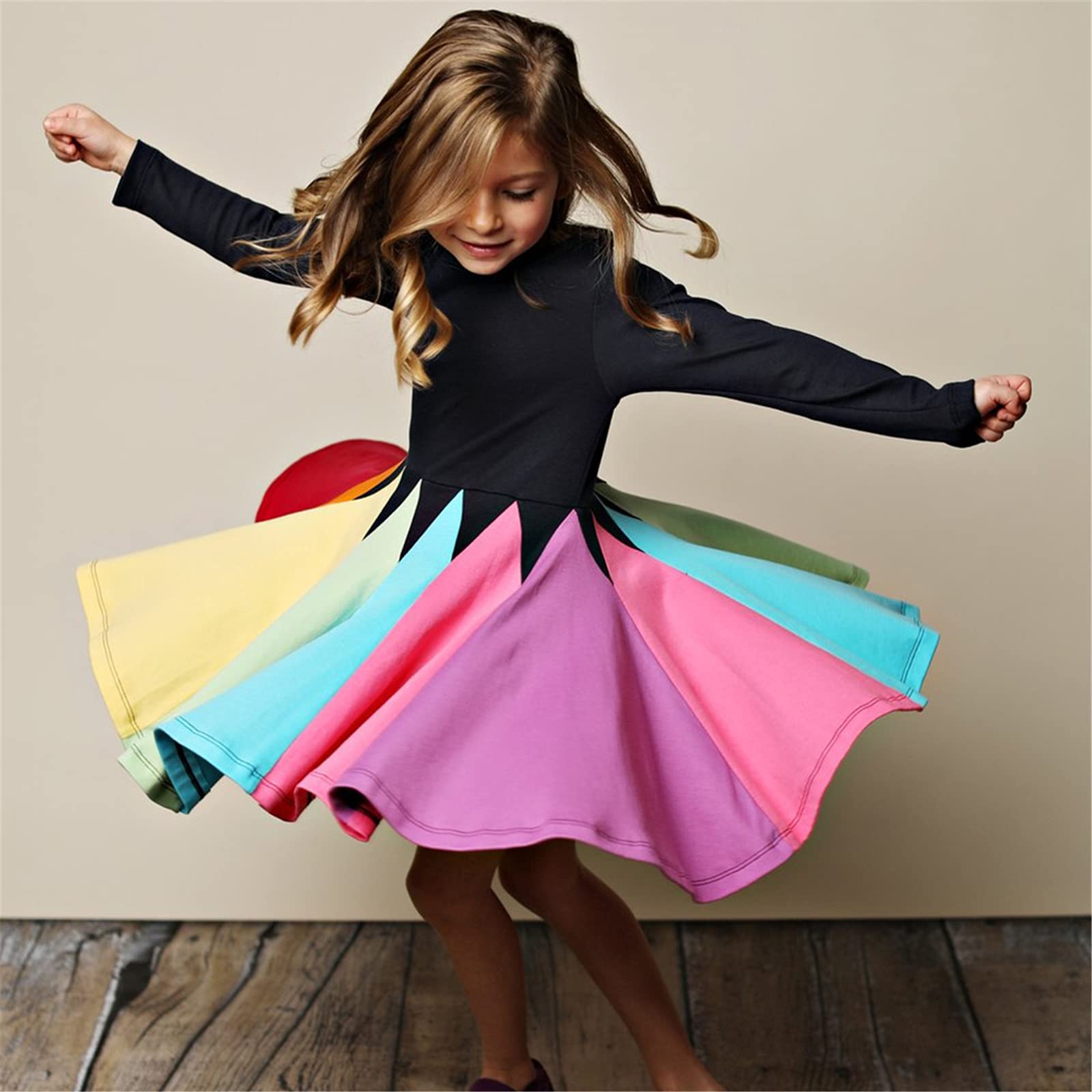KISSOURBABY Girls Long Sleeve Cotton Casual Dress - Vintage Print Princess Dress for Toddler & Kids | Perfect for Birthday Parties, School, Holidays & Family Photos
