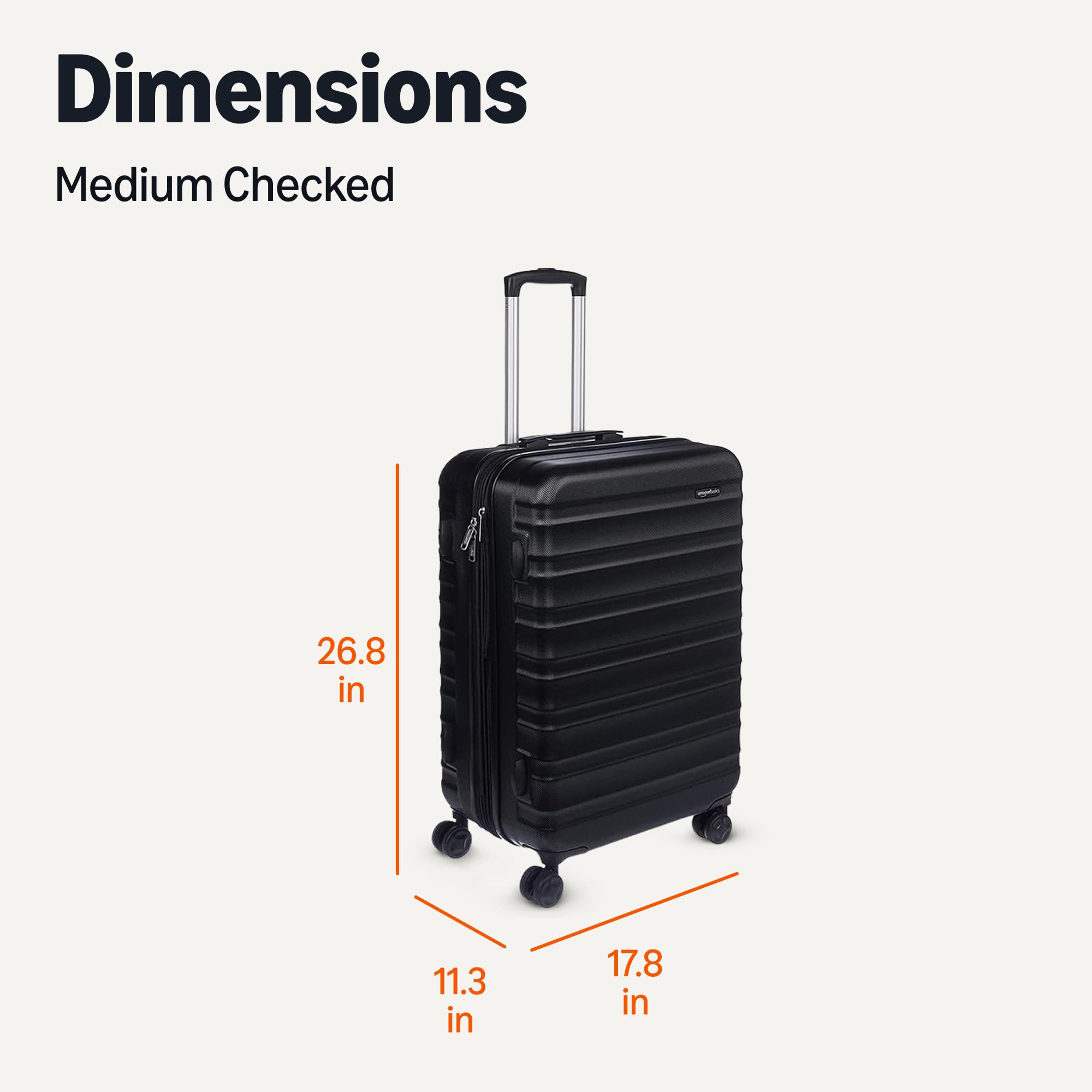 Amazon Basics 26-Inch Hardside Checked Luggage with Wheels - Expandable Hardshell Suitcase for Travel, Scratch-Resistant Surface & 4 Multi-Directional Spinner Wheels - Black - Perfect for Air Travel, Business Trips & Vacation Packing