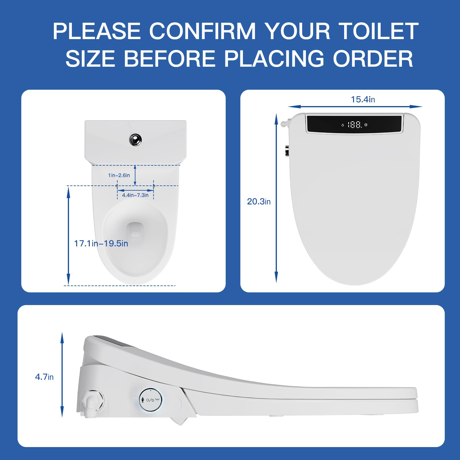 Premium Heated Bidet Toilet Seat with Warm Water & Dryer - 3 Cleaning Modes, Self-Cleaning Stainless Steel Nozzle, LED Display & Night Light - Perfect for Modern Bathrooms & Elderly Comfort