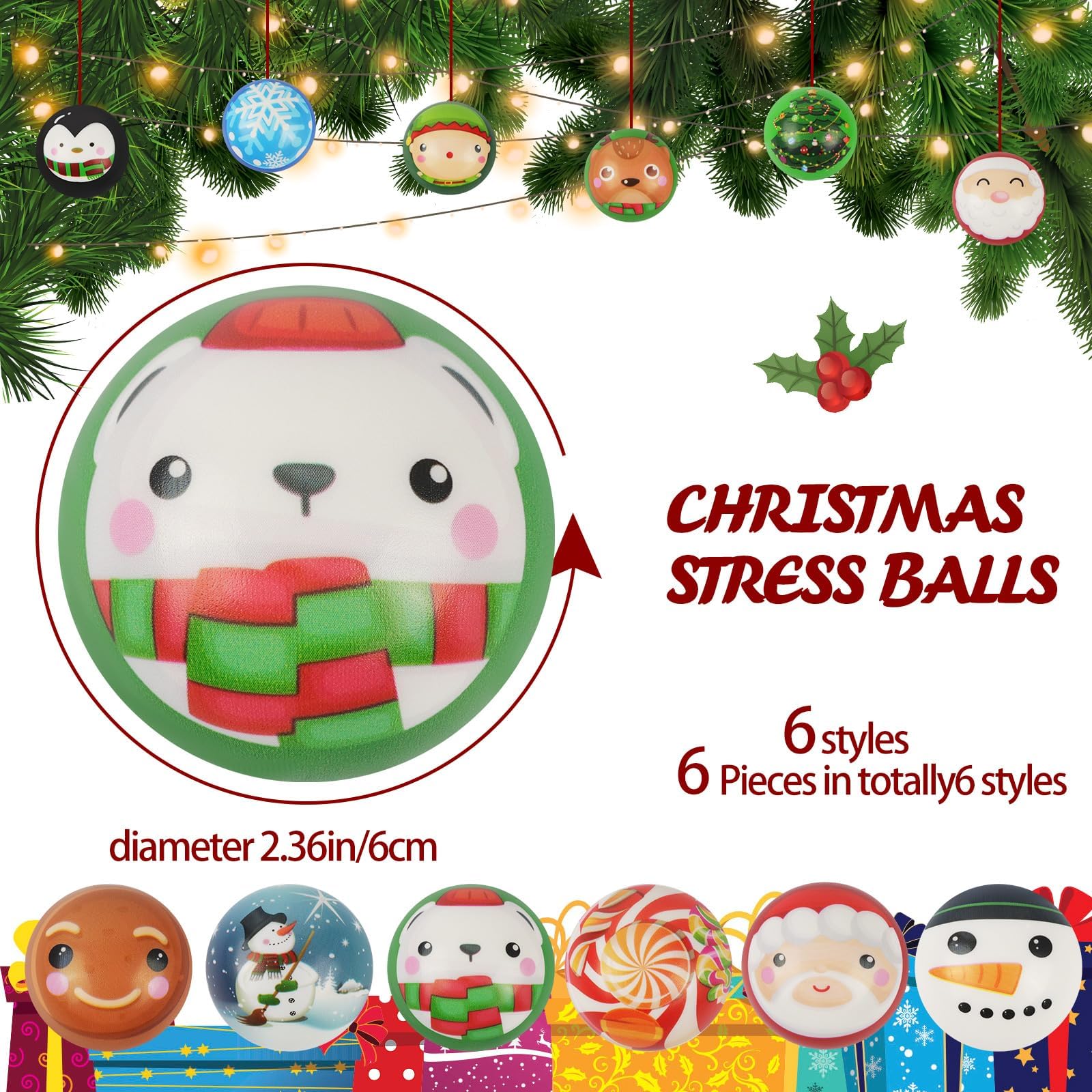 Christmas Stress Balls - 12 Pack Snowman Santa Squishies for Stocking Stuffers & Party Favors