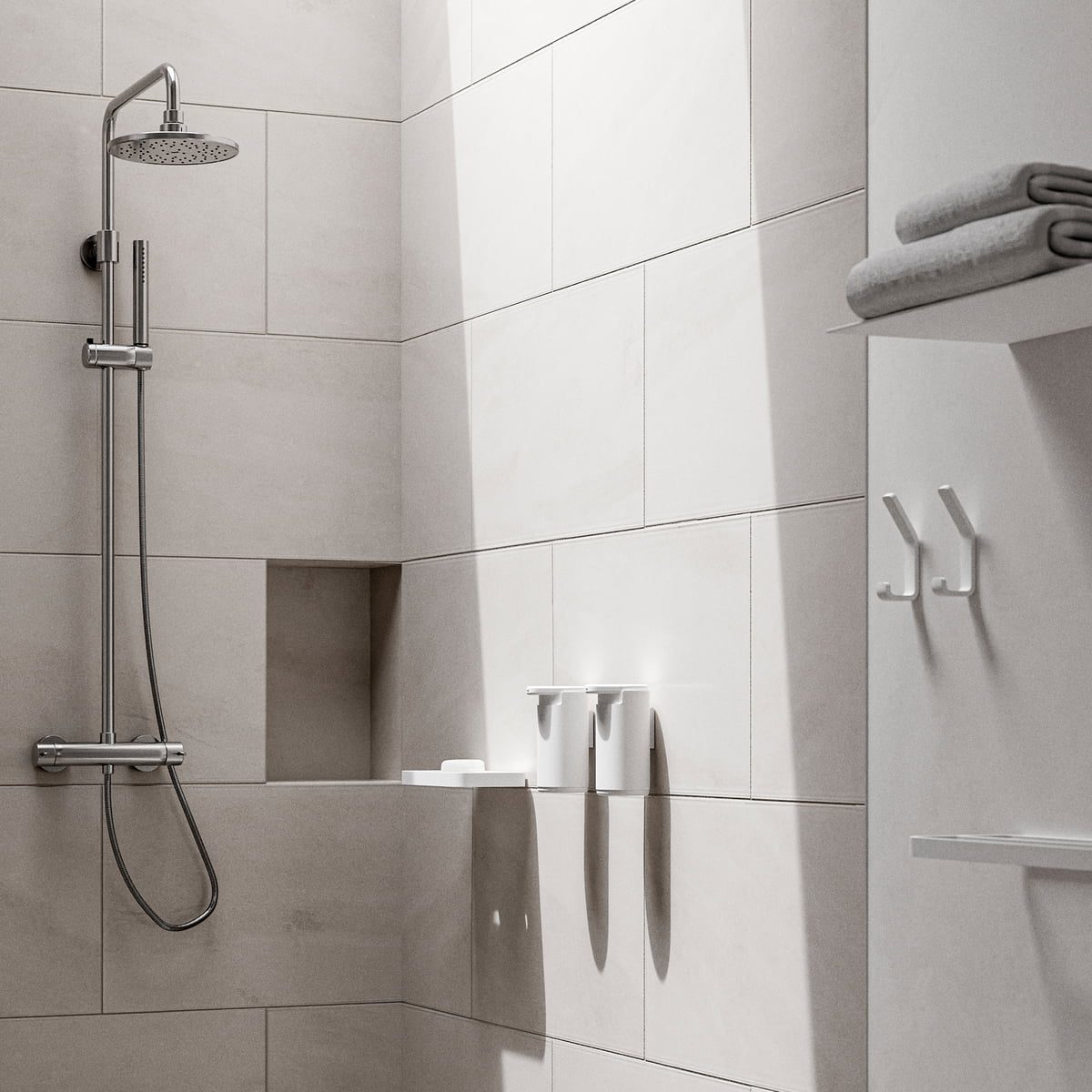 ZONE DENMARK Double Hook Rim Hanger - 12cm White Wall Mounted Coat Hook for Bathroom, Bedroom, and Entryway Organization