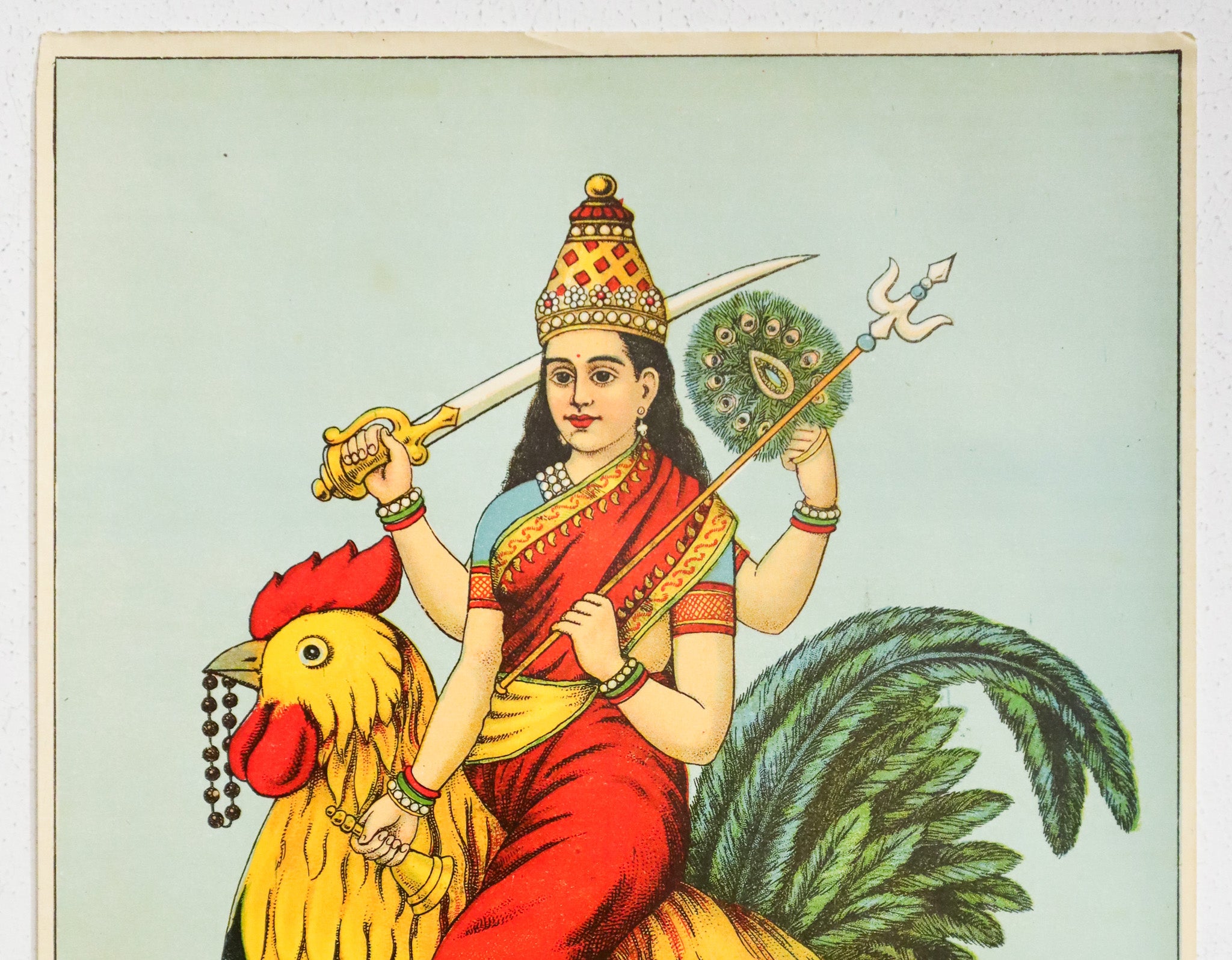 1920 Indian Offset Lithograph - Bahuchara Mata Goddess of Chastity & Fertility | Ravi Varma Press Art Print | Hindu Religious Decor & Spiritual Home Altar Display