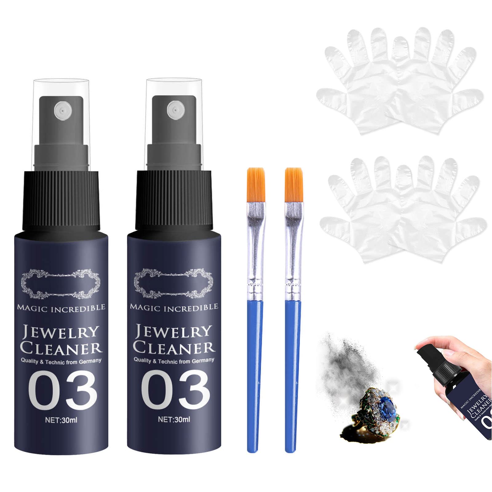 Poluom 1/2/5Pcs Instant Shine Jewelry Cleaner Set - 30ML Diamond-Shine Jewelry Cleaner Spray & Concentrate for Diamond, Gold, Silver Rings, Necklaces, Earrings - Restore Sparkle for Everyday Wear & Special Occasions