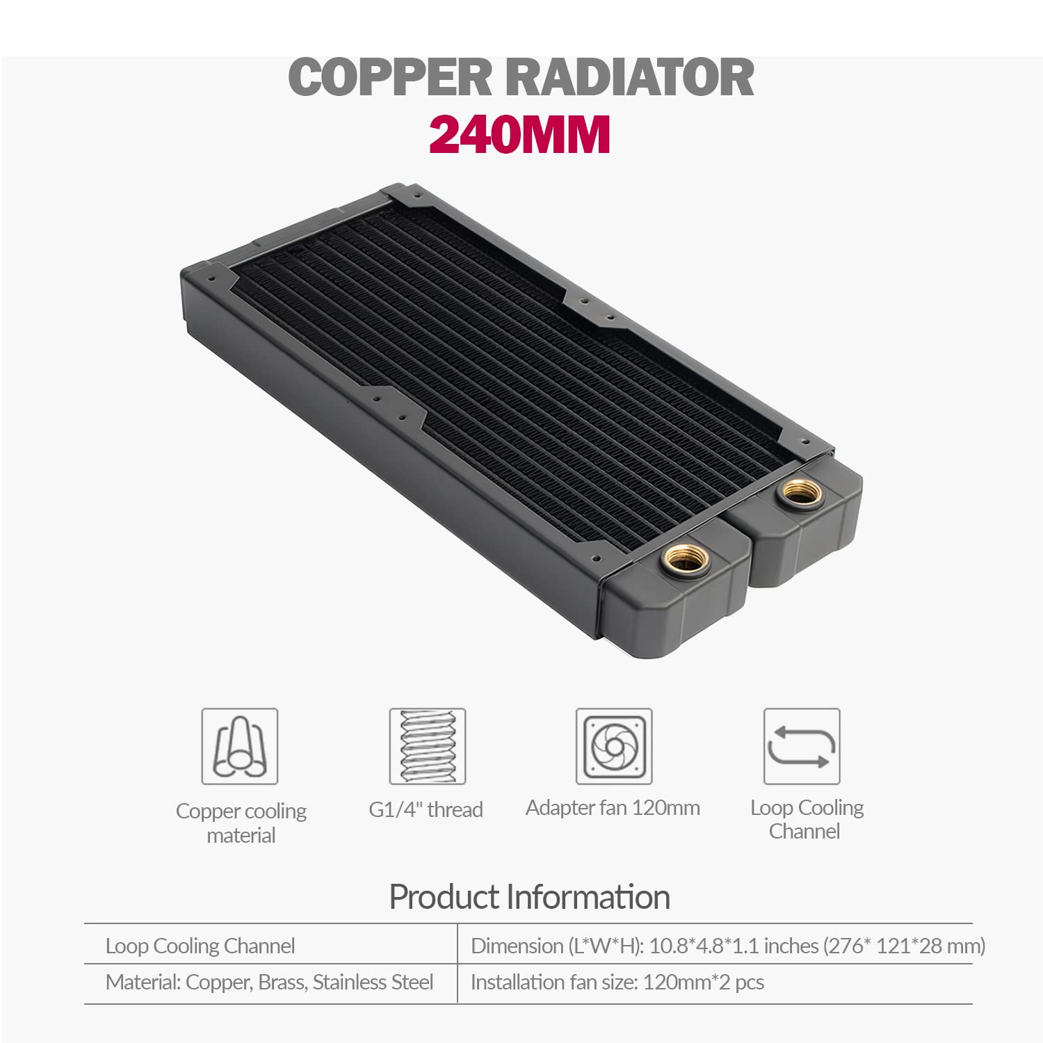Dracaena 240mm CPU Liquid Cooler - 28mm Thick Aluminum Radiator with 14 Copper Tubes, Dual G1/4 Threads for High Performance PC Water Cooling System | Perfect for Gaming Rigs & Overclocking PCs