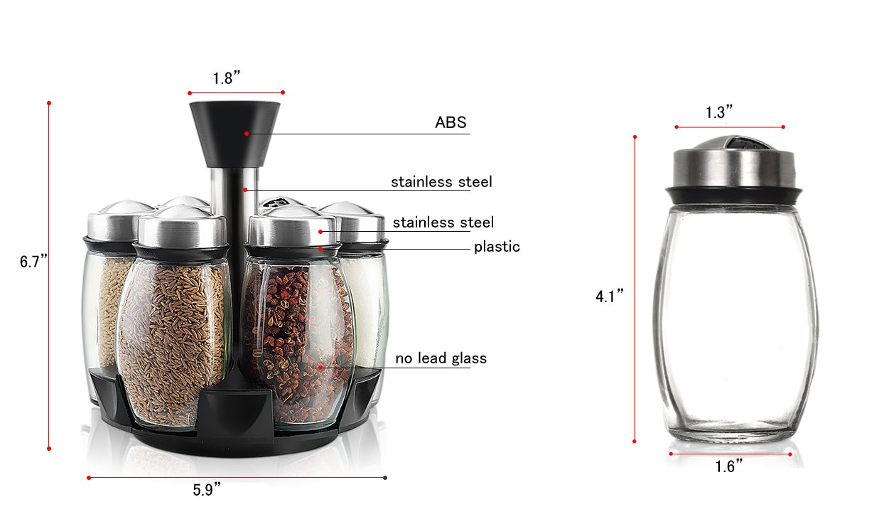 6-Tier Revolving Spice Rack with Glass Jars - 360° Rotating Countertop Organizer for Herbs, Spices & Seasonings | Perfect for Kitchen Counter, Pantry Organization & Cooking Space Saving