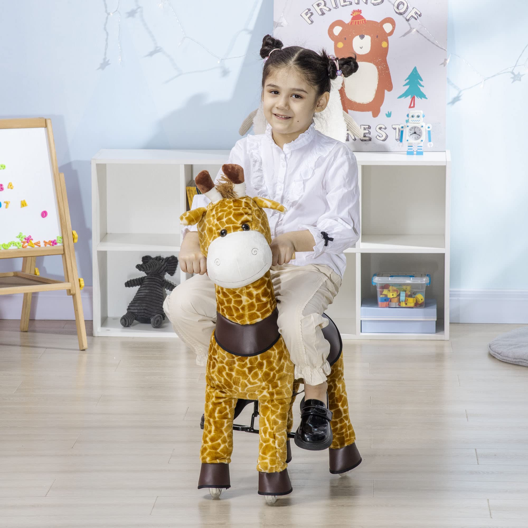 Qaba Rocking Horse for Toddlers - Giraffe Ride-On Pony Toy with Wheels for Kids Ages 3-6 Years - Yellow - Perfect for Indoor Play, Birthday Gifts & Early Childhood Development