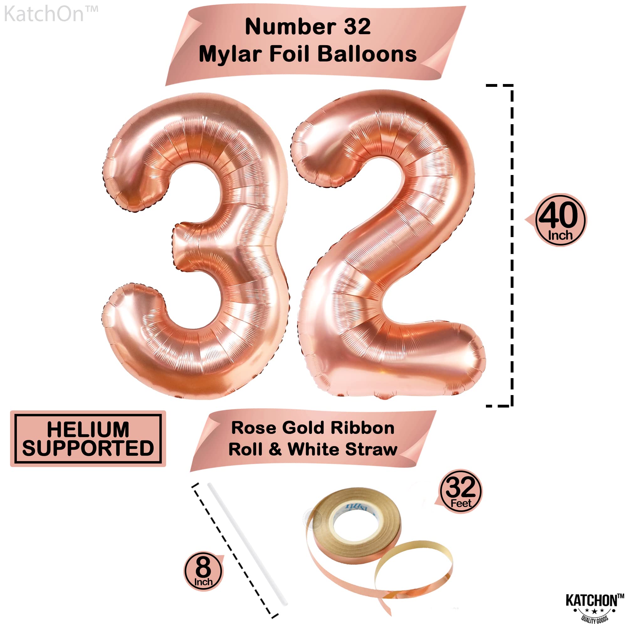 KatchOn 40 Inch Rose Gold 32 Balloon Numbers - Large Foil Birthday Balloons for Women's 32nd Birthday Party Decorations | Perfect for Milestone Celebrations, Photo Backdrops & Surprise Decor