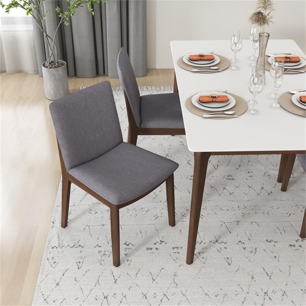 Pemberly Row Mid Century Modern Fabric Upholstered Dining Chairs Set of 2 - Light Grey | Comfortable & Stylish Seating for Kitchen, Dining Room & Office