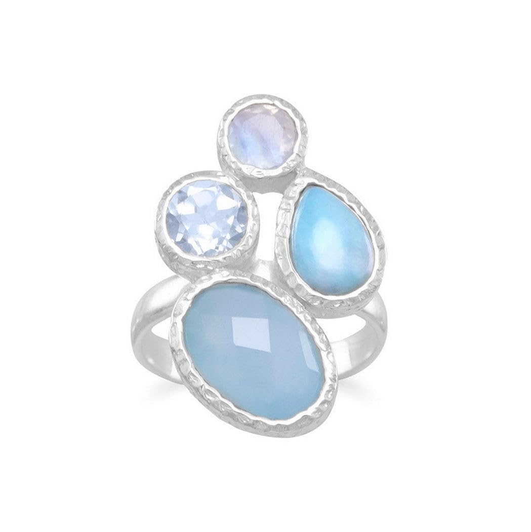 925 Sterling Silver Textured Multi-Shape Stone Ring for Women | Elegant Boho Jewelry for Everyday Wear & Special Occasions