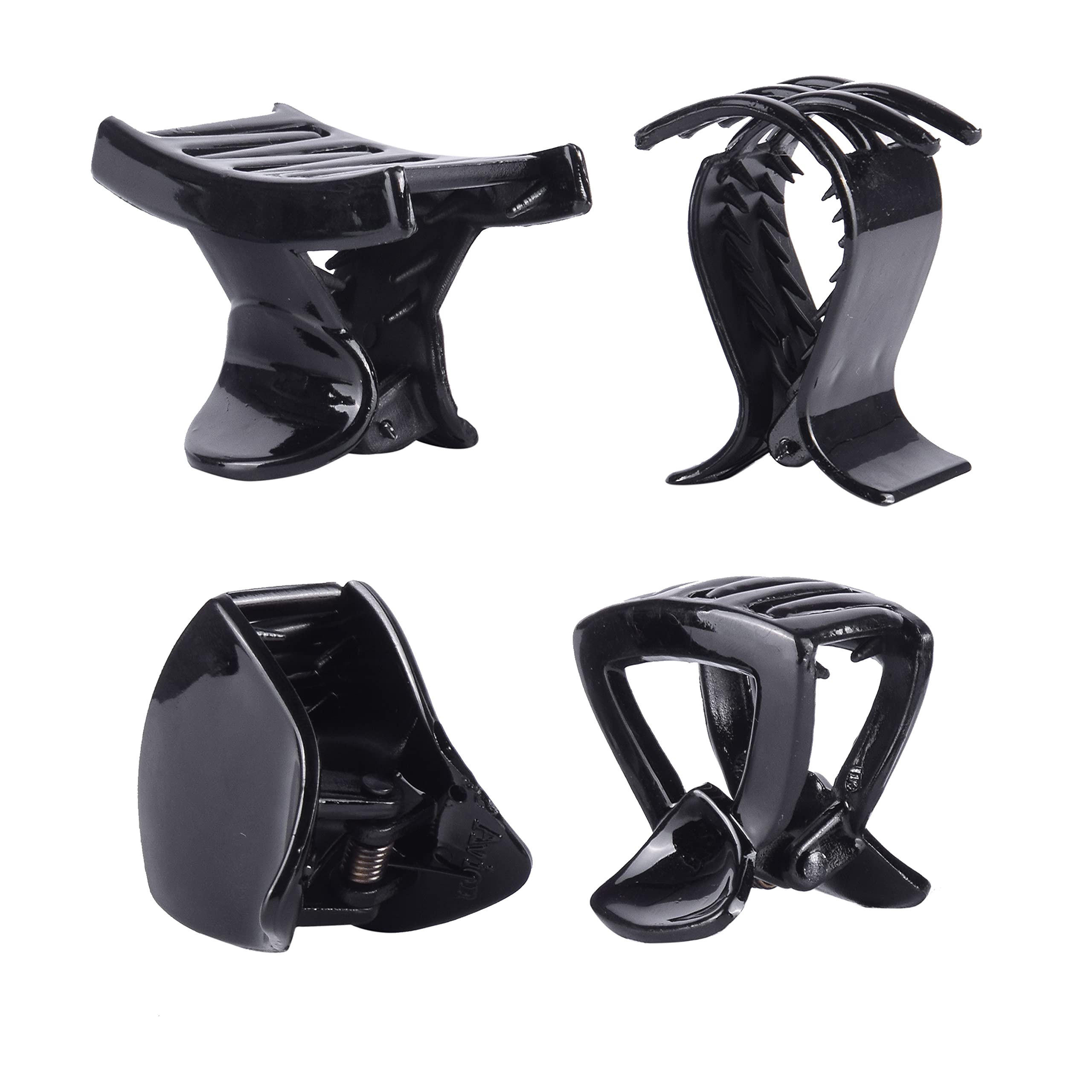 Falkiya Black Plastic Hair Claw Clips for Women - Medium Size Trendy Hair Clutch (4-Pack) - Perfect for Ponytails, Buns & Everyday Hairstyles