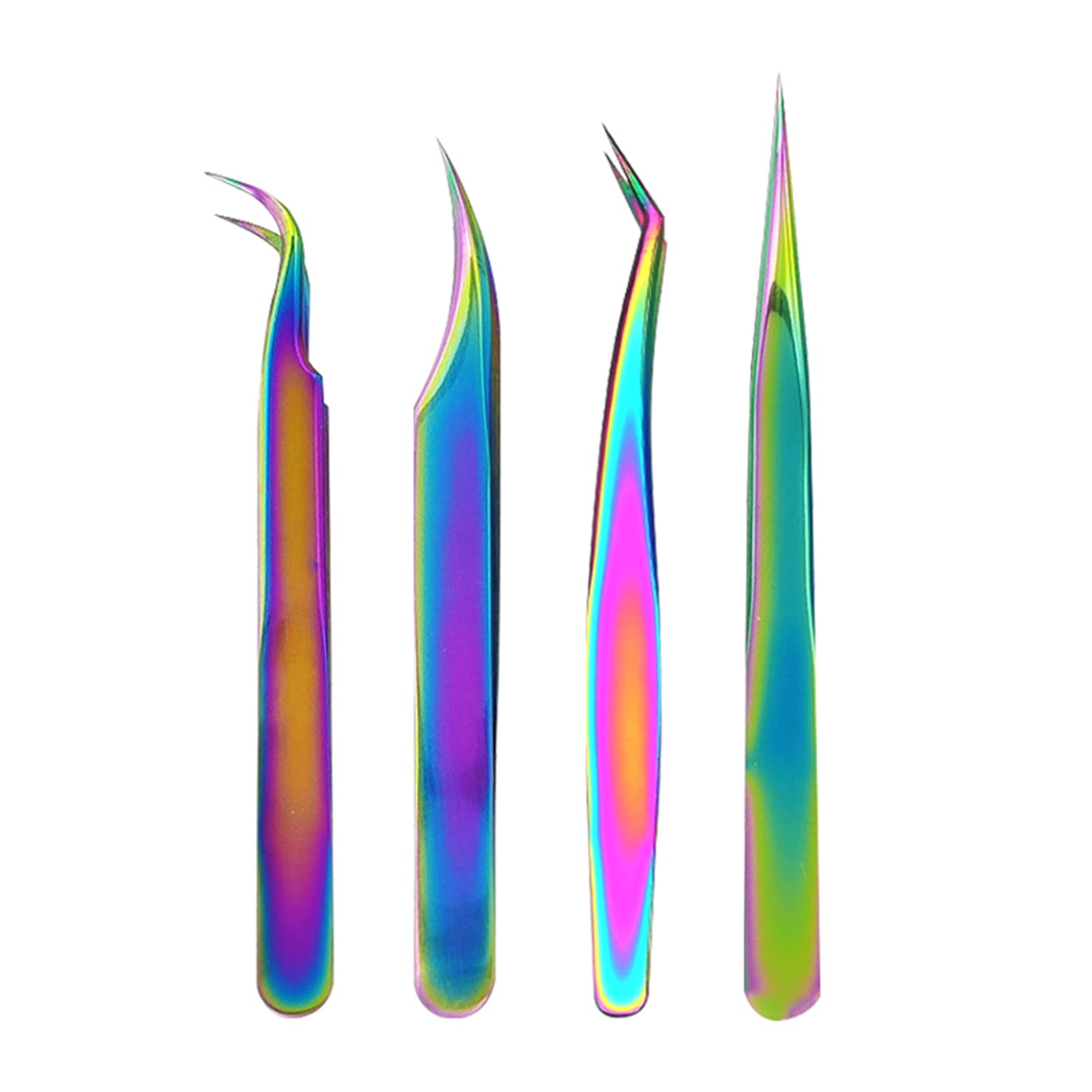 Premium Stainless Steel Eyelash Extension Tweezers Set - 4PCS Anti-Static False Eyelash Applicators with Precision Tips for Professional & Home Use - Perfect for Lash Extensions, Strip Lashes & Makeup Application