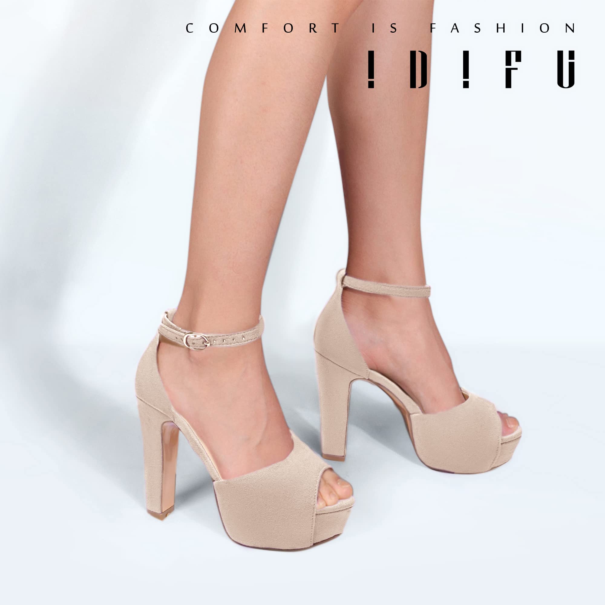 IDIFU Women's Platform Chunky High Heels - Peep Toe Ankle Strap Dress Sandals for Wedding, Party & Evening Events - Comfortable Bridal Shoes for Women (Perfect for Prom, Date Night & Special Occasions)