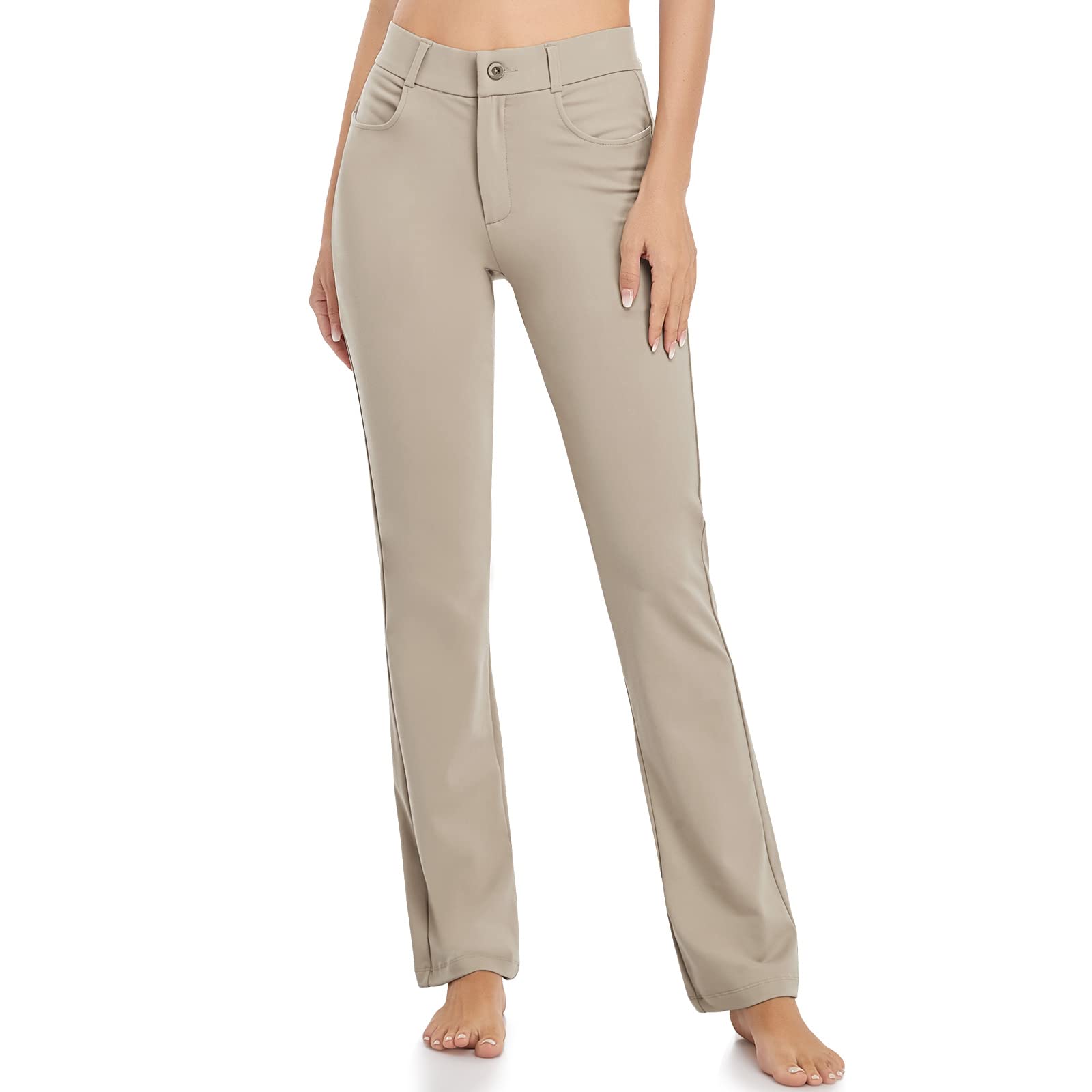 HISKYWIN Women's Stretchy Yoga Dress Pants - Straight Leg & Bootcut Office Slacks with Pockets for Business Casual, Petite Sizes - Perfect for Work, Yoga, and Everyday Comfort
