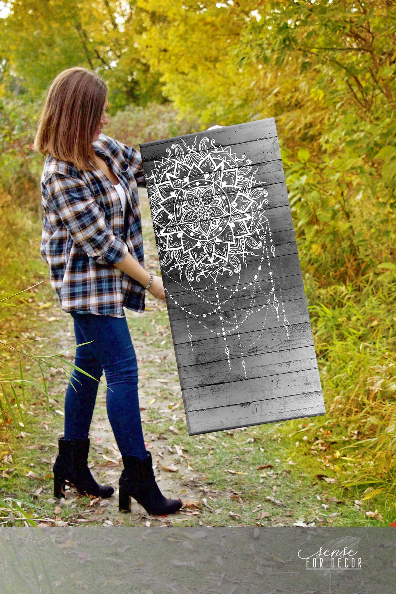 Boho Macrame Wall Hanging Art - Handmade Grey Boho Decor for Bedroom & Living Room - 42x19 Inch Bohemian Headboard & Moroccan Mandala Wall Art - Perfect for Home, Apartment, Yoga Studio & Meditation Space