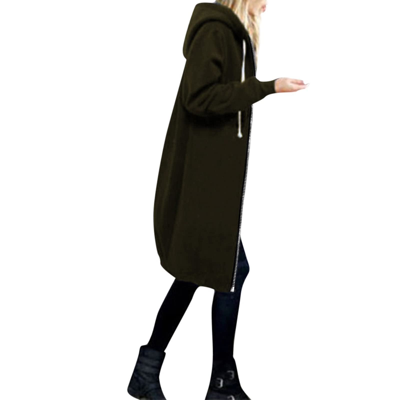 Women's Warm Fleece Hooded Zipper Jacket - Cozy Long Open Front Sweatshirt Coat for Casual Wear & Outdoor Activities
