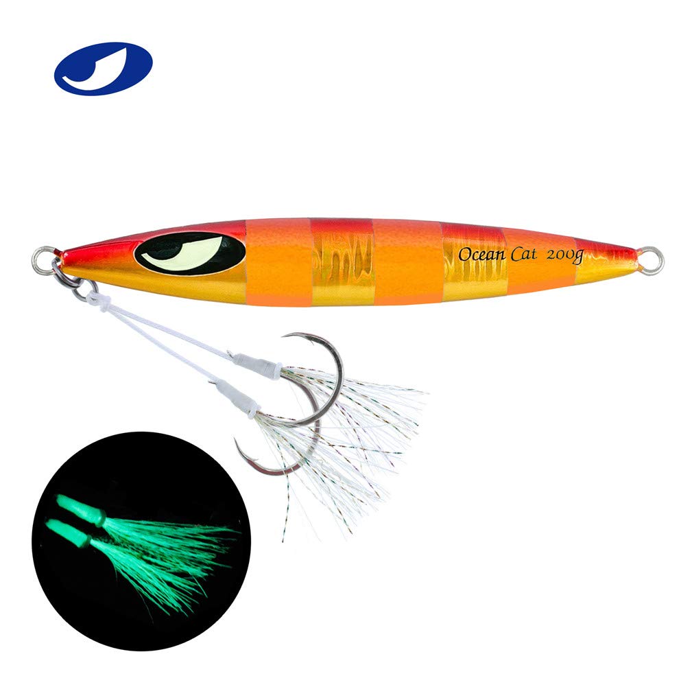 OCEAN CAT Lead Metal Flat Slow Fall Pitch Fishing Jigs Lures - Sinking Vertical Jigging Bait with Butterfly Hook for Saltwater Fishing - Perfect for Deep Sea, Offshore and Inshore Fishing Adventures