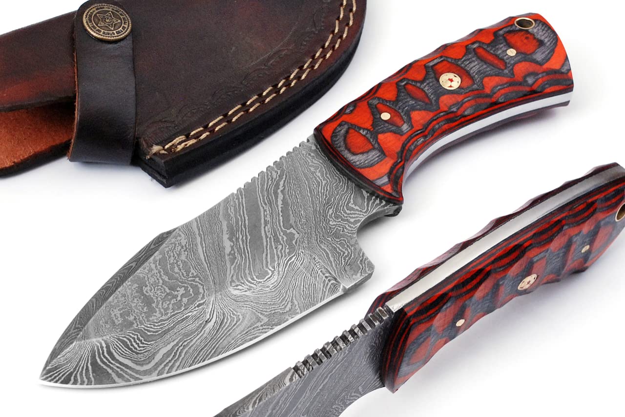 Premium Damascus Steel Hunting Knife - Handcrafted Custom Blade with Exotic Wood Handle & Leather Sheath - Perfect for Outdoor Adventures, Camping, and Survival Gear
