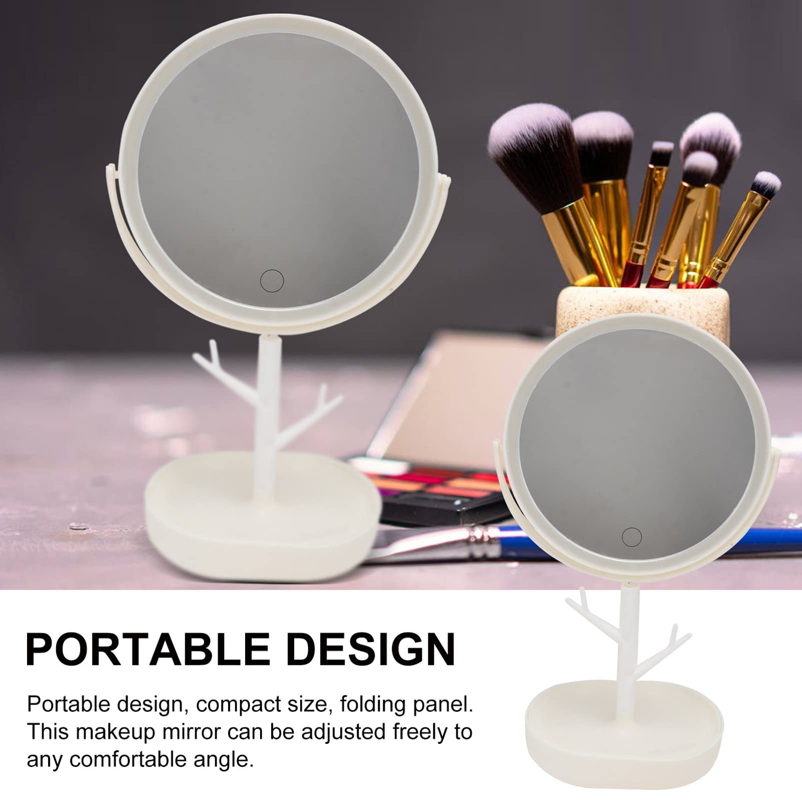 FOMIYES LED Travel Makeup Mirror with Adjustable Lighting - Foldable Portable Vanity Mirror for Home, Bathroom & Travel - Perfect for Makeup Application, Skincare Routine and On-the-Go Touch Ups (White)