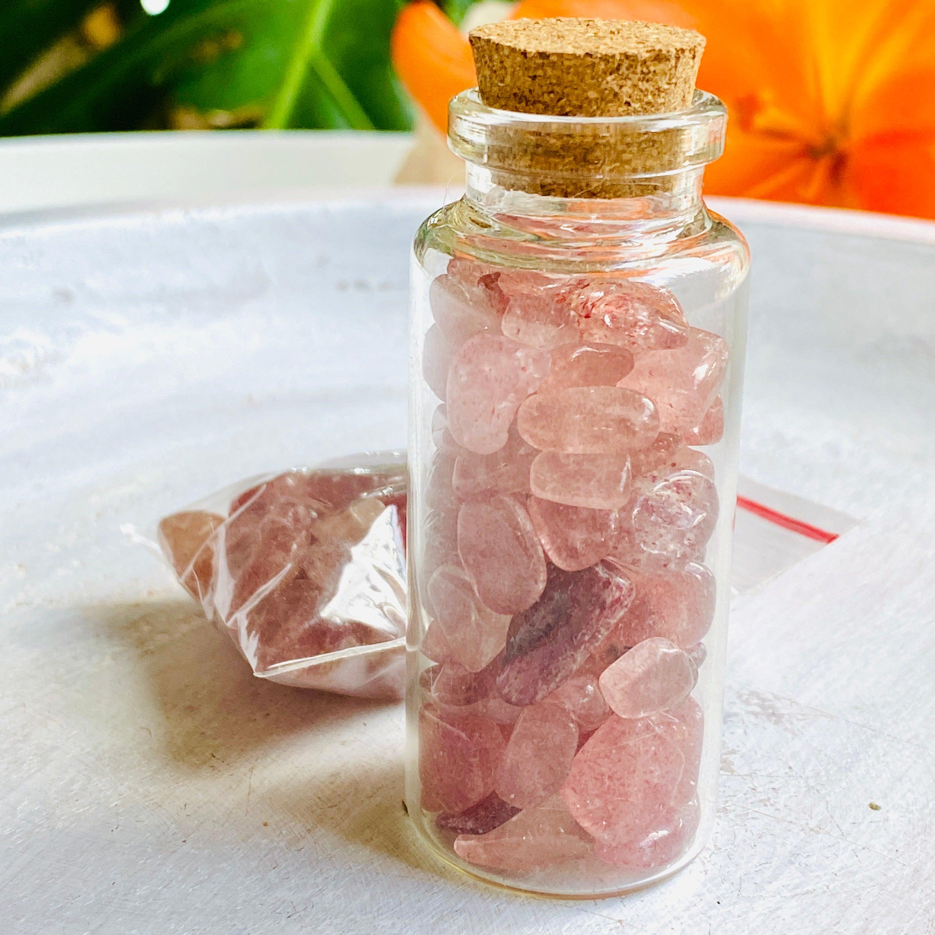 50g Mini Tumbled Strawberry Quartz Chips - Healing Crystals for Meditation, Jewelry Making & Home Decor