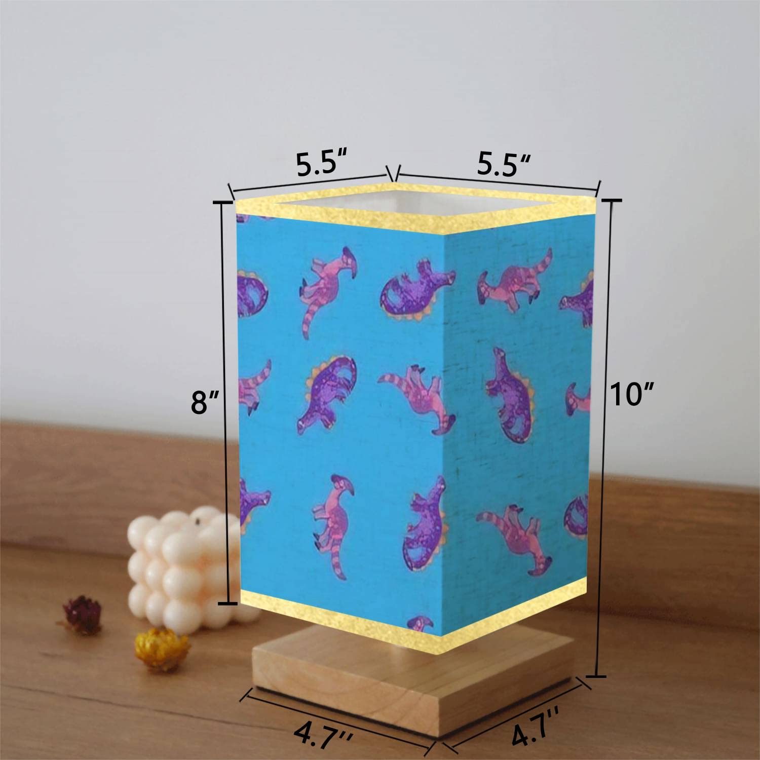 Dimmable Kids Dinosaur Nightstand Lamp - Cute Wooden Base with Flaxen Fabric Shade, Bedside Table Lamp for Nursery, Bedroom & Living Room | Perfect Reading Light and Decorative Accent for Kids' Rooms