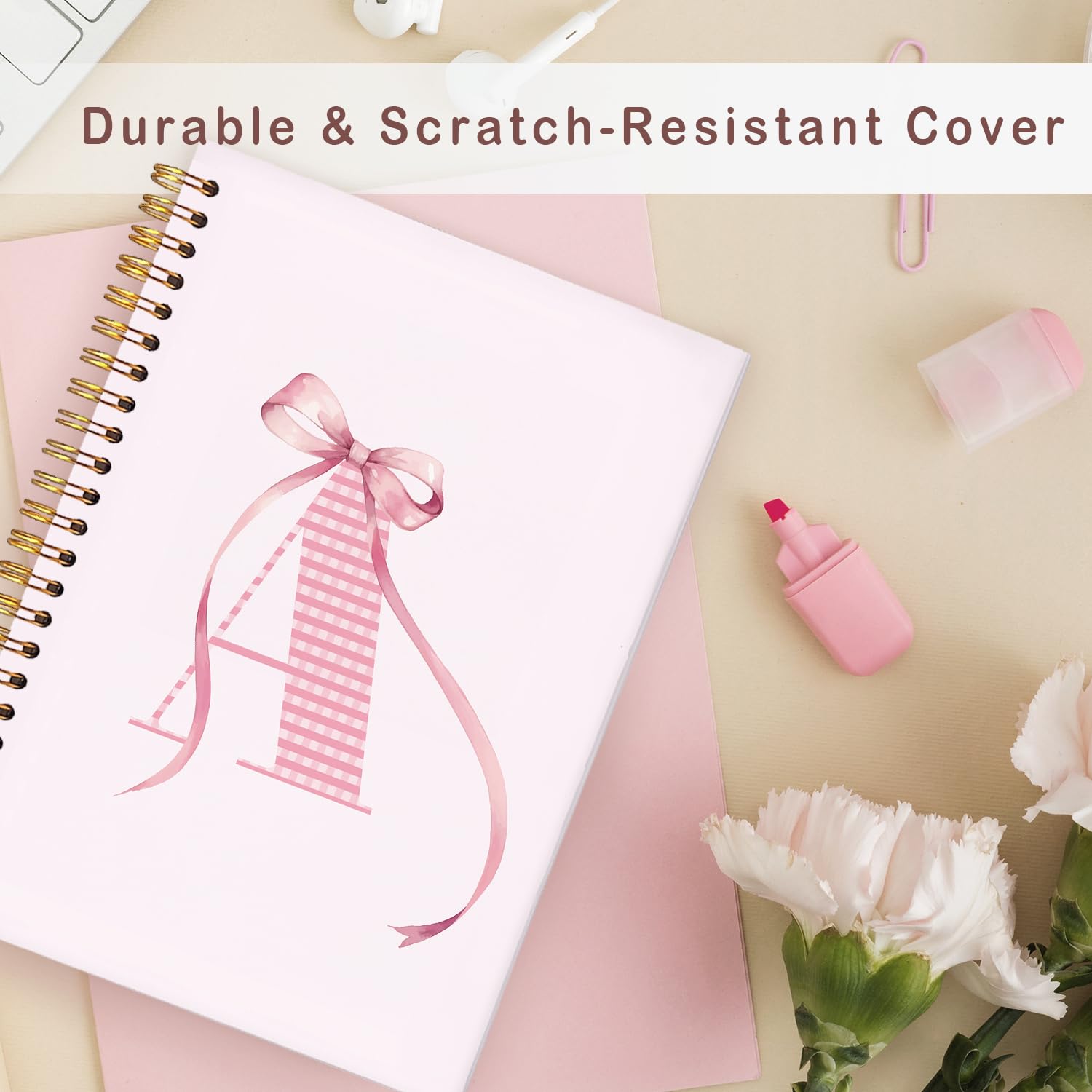 Personalized Pink Initial Letter A Notebook Journal with Coquette Bow - Custom Monogram Spiral Notebook for Women, School & Office Supplies (5.5x8.3 inches) - Perfect Birthday Gift, Study Planner & Work Organizer