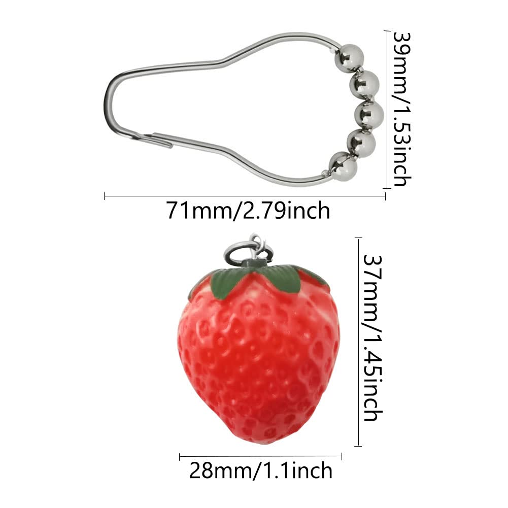 12 Pack Stainless Steel Strawberry Shower Curtain Hooks - Rustproof Bathroom Shower Rings with Cute Resin Fruit Pendants for Girls, Kids & Women (Fruit Series Design) - Perfect for Bathroom Decor, Baby Showers & Themed Bedrooms