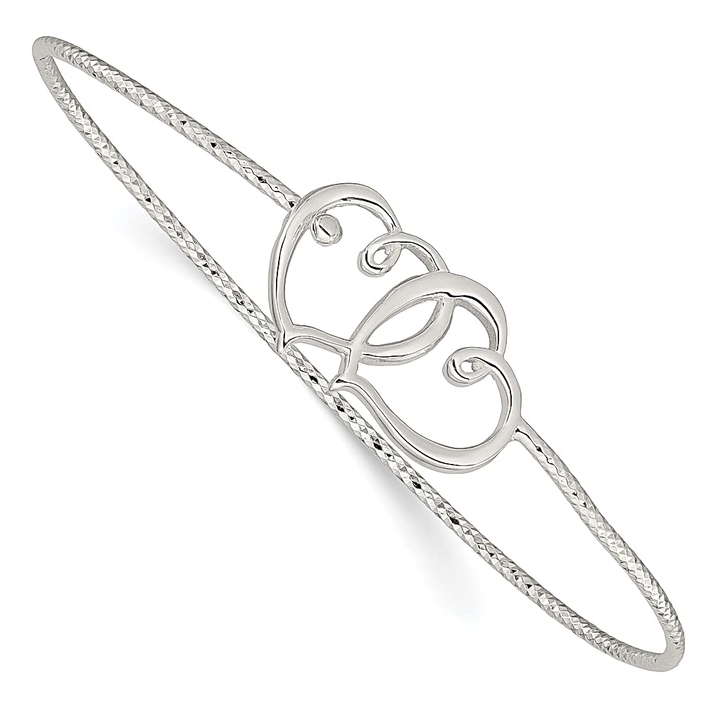 925 Sterling Silver Double Heart Interlocking Bangle Bracelet - Adjustable Cuff with Hook Clasp (7 Inch) | Romantic Love Jewelry for Women | Perfect Anniversary Gift, Valentine's Day Present & Everyday Wear