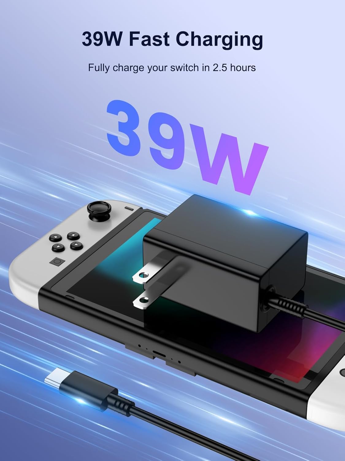 Fast Charger for Nintendo Switch & Steam Deck - USB C Power Adapter Compatible with Switch OLED & Dock - 60W PD Quick Charge - Perfect for Travel & Gaming Sessions