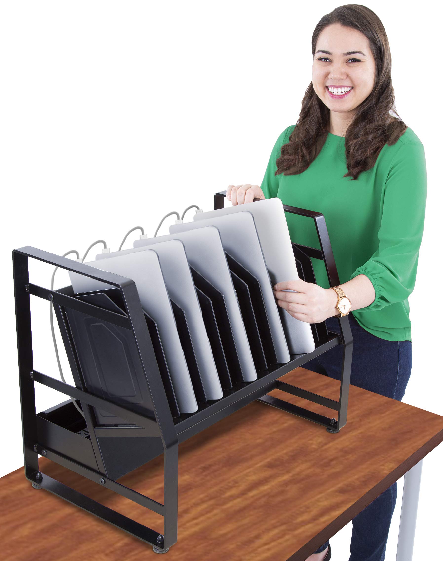 14 Device Open Charging Cart for Laptops, Tablets & Chromebooks | Mobile Laptop Station with Removable Wheels | UL-Listed Power Strip with Surge Protection | Perfect for Classrooms, Offices & Libraries