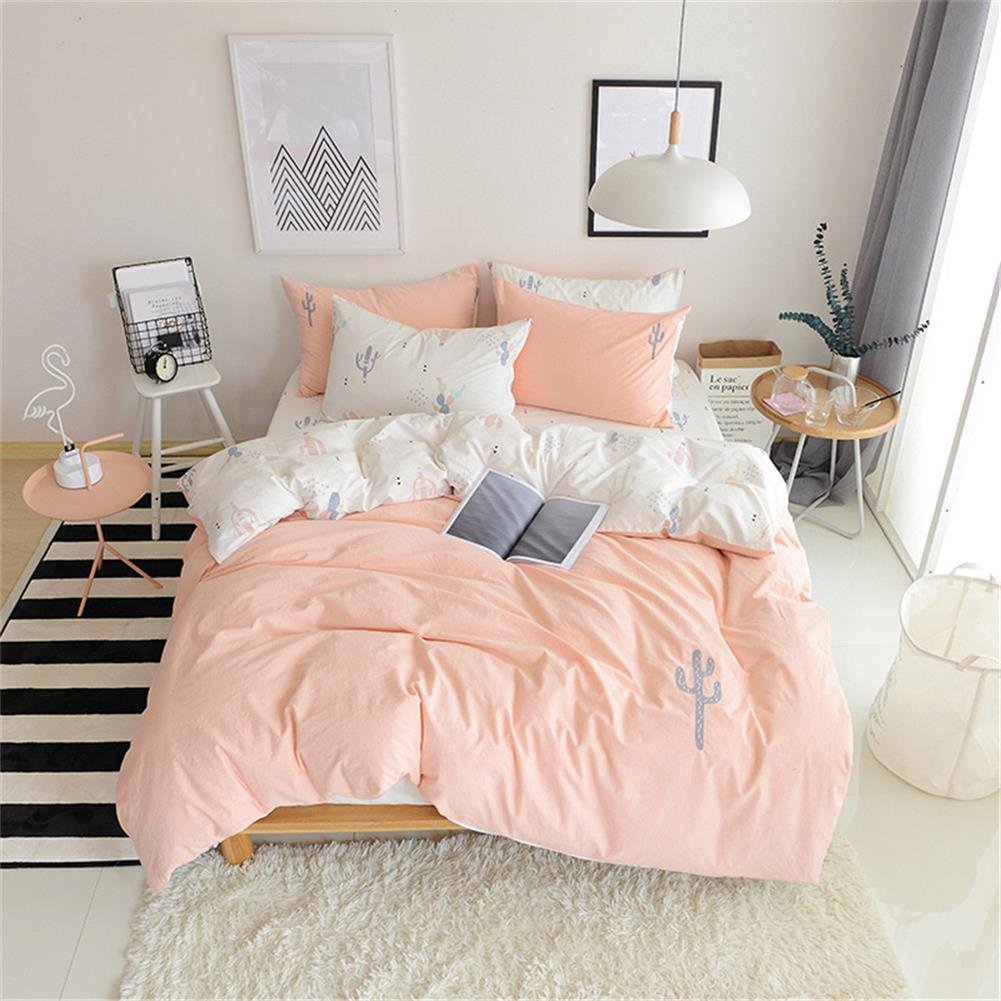 Soft Cotton Cactus Duvet Cover Set for Kids & Teens - Twin Size Reversible Pink Peach White Bedding with Zipper Closure | Embroidered Cactus Design for Boys & Girls | Hotel Quality Comfort | Perfect for Bedrooms, Dorms & Sleepovers