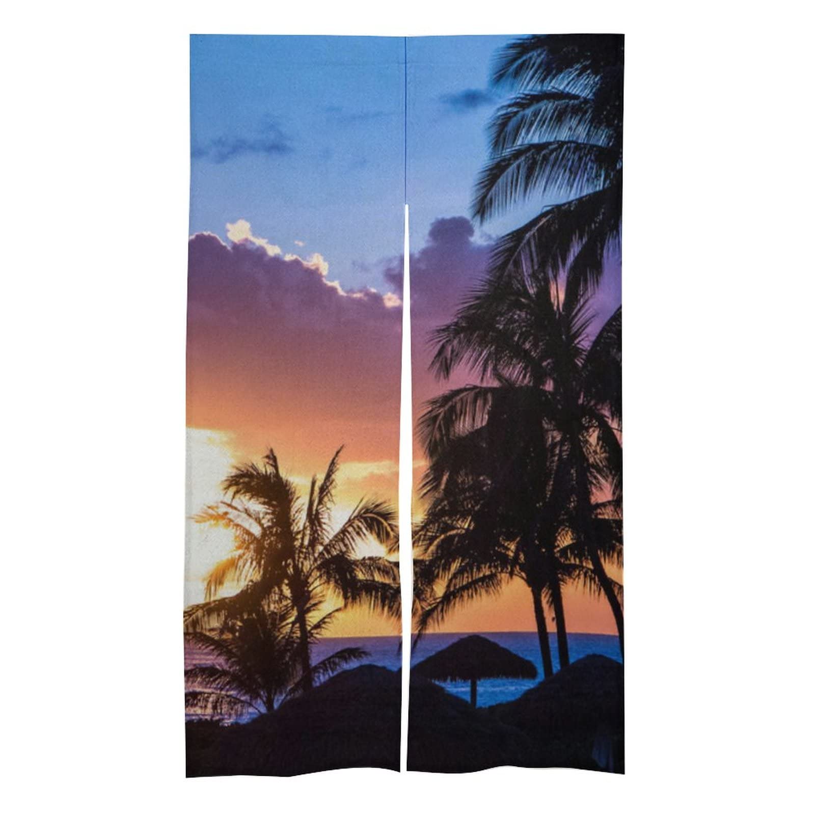 Sunset Beach Coconut Tree Noren Door Curtain - Tropical Tapestry for Doorway, Bathroom, Kitchen Divider & Closet - Home Decor Gift for Friends, Housewarming & Beach-Themed Rooms