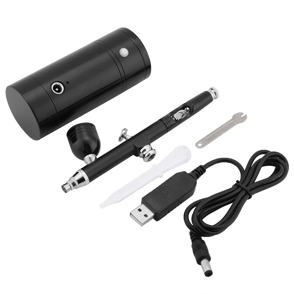 Fydun 0.3mm Mini Airbrush Kit with 7CC Capacity - Professional Air Compressor & Spray Gun Set for Nail Art, Cake Decorating, Tattoo Practice & Model Painting (Black)